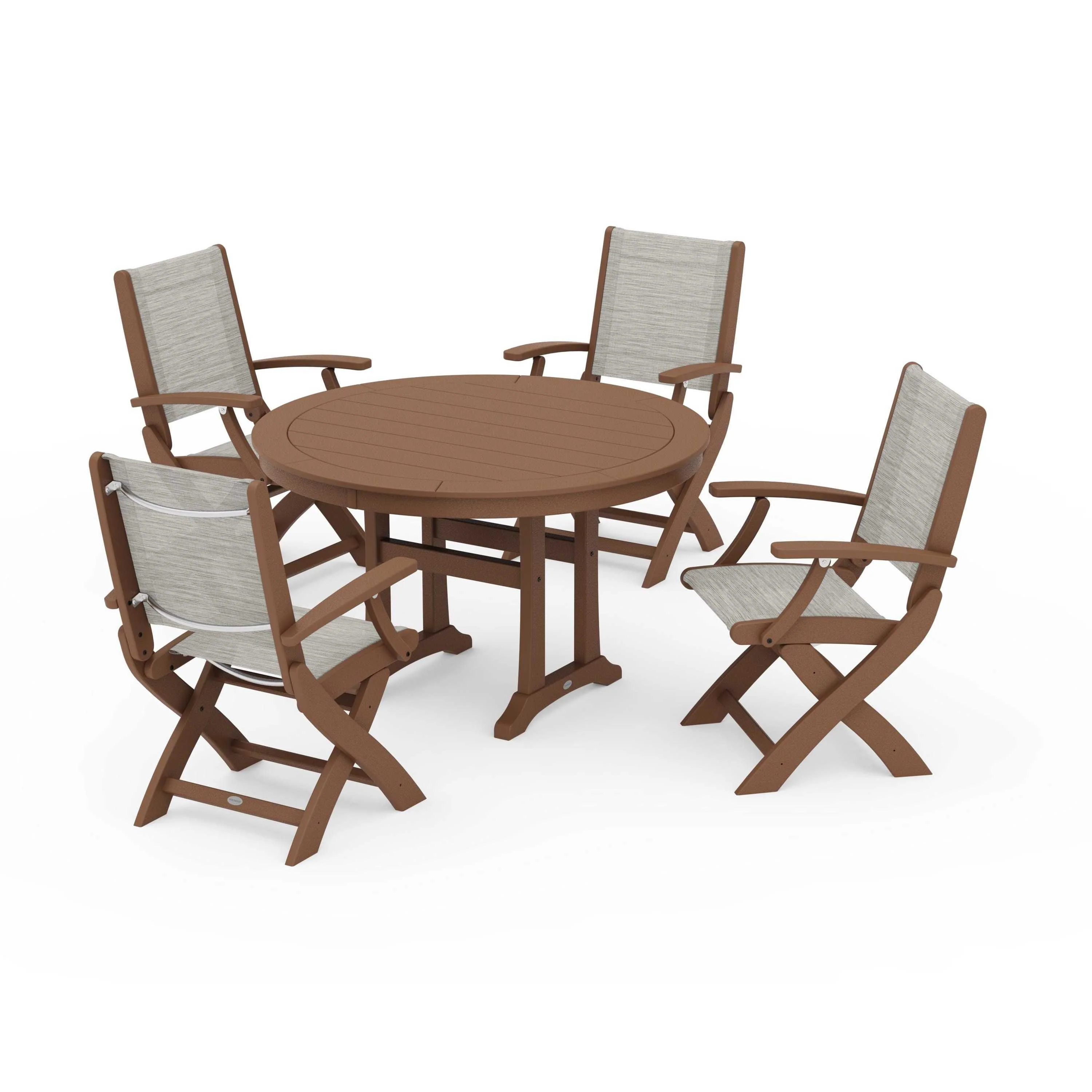 Coastal Folding Chair 5-Piece Round Dining Set with Trestle Legs - Image 115