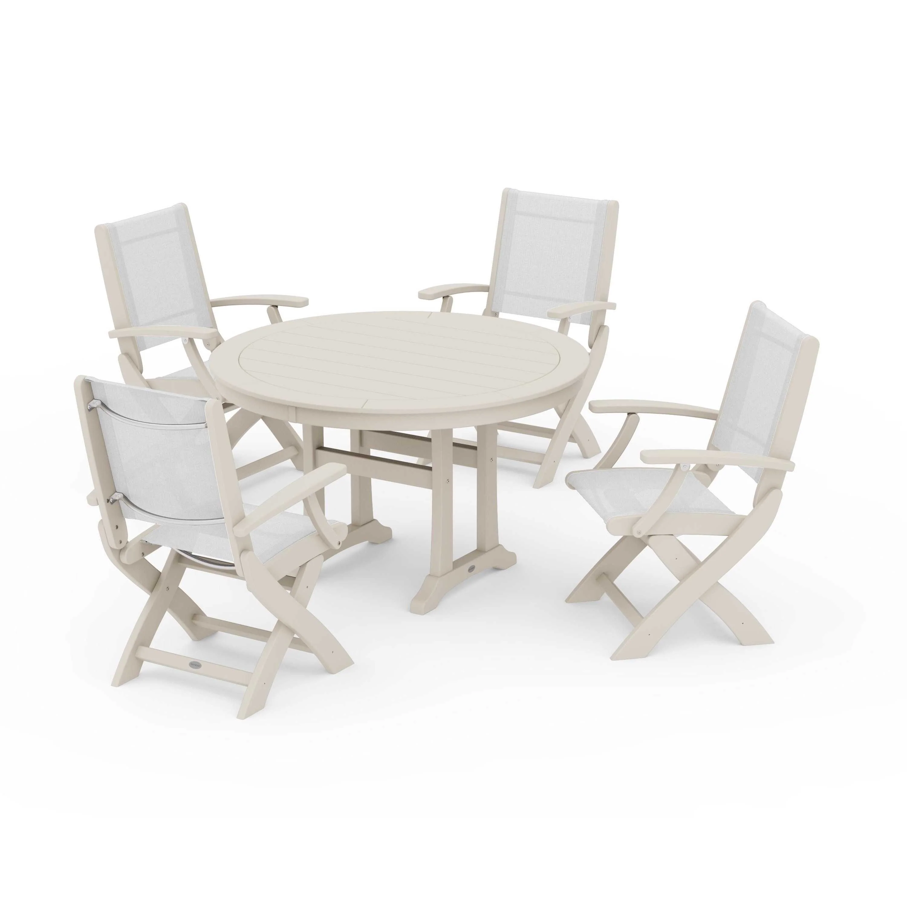 Coastal Folding Chair 5-Piece Round Dining Set with Trestle Legs - Image 116