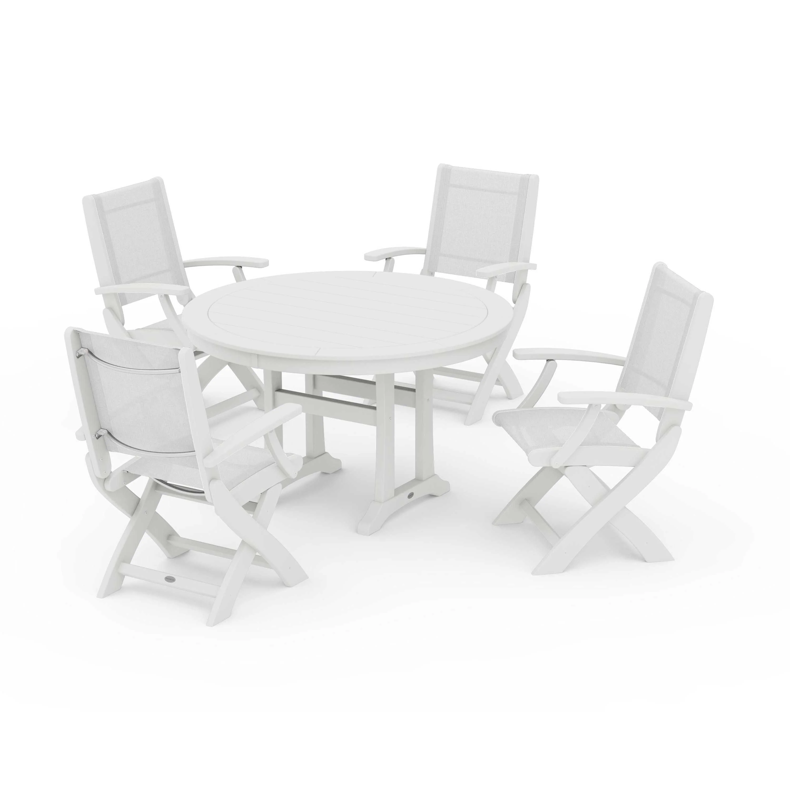 Coastal Folding Chair 5-Piece Round Dining Set with Trestle Legs - Image 117