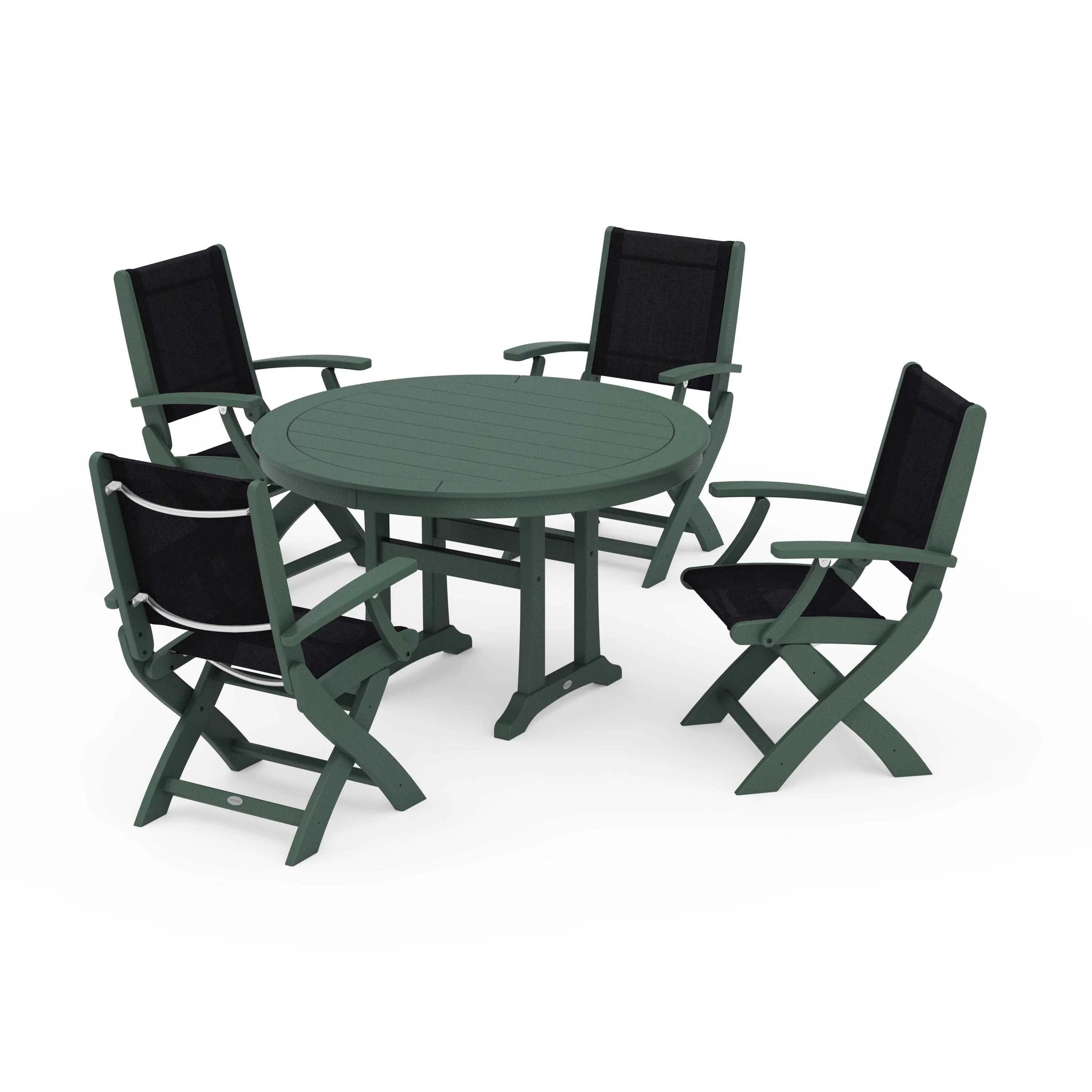 Coastal Folding Chair 5-Piece Round Dining Set with Trestle Legs - Image 118