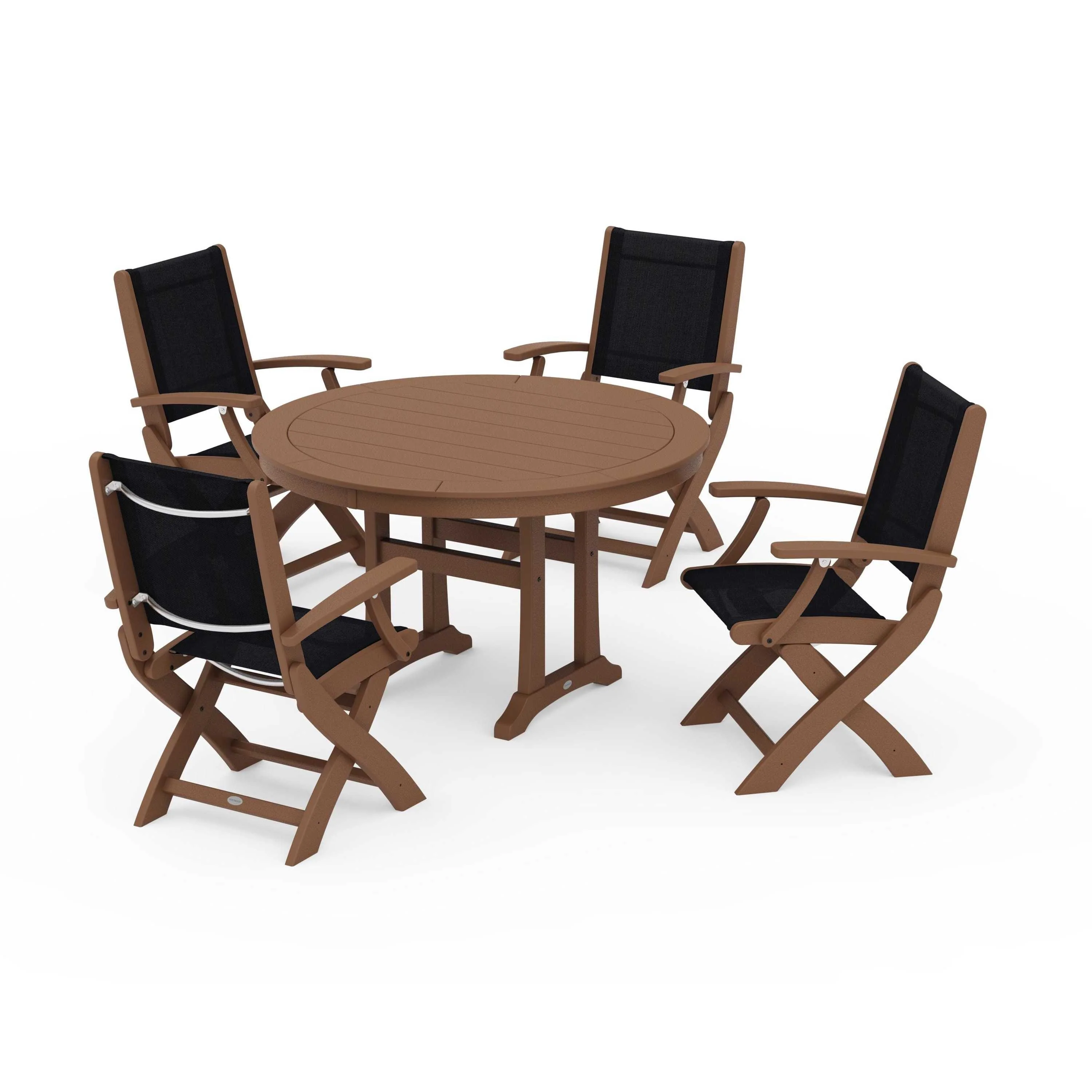 Coastal Folding Chair 5-Piece Round Dining Set with Trestle Legs - Image 119