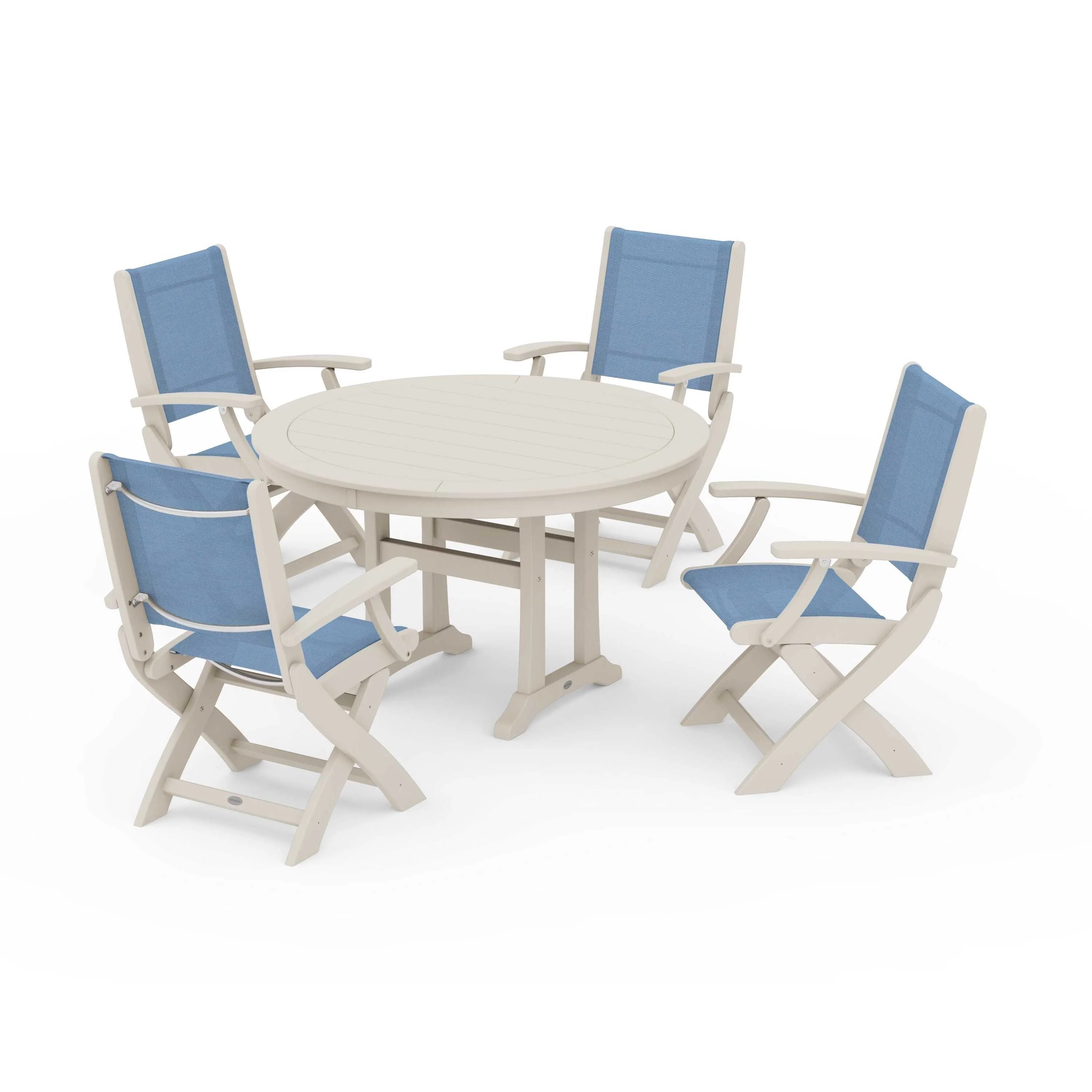 Coastal Folding Chair 5-Piece Round Dining Set with Trestle Legs - Image 12
