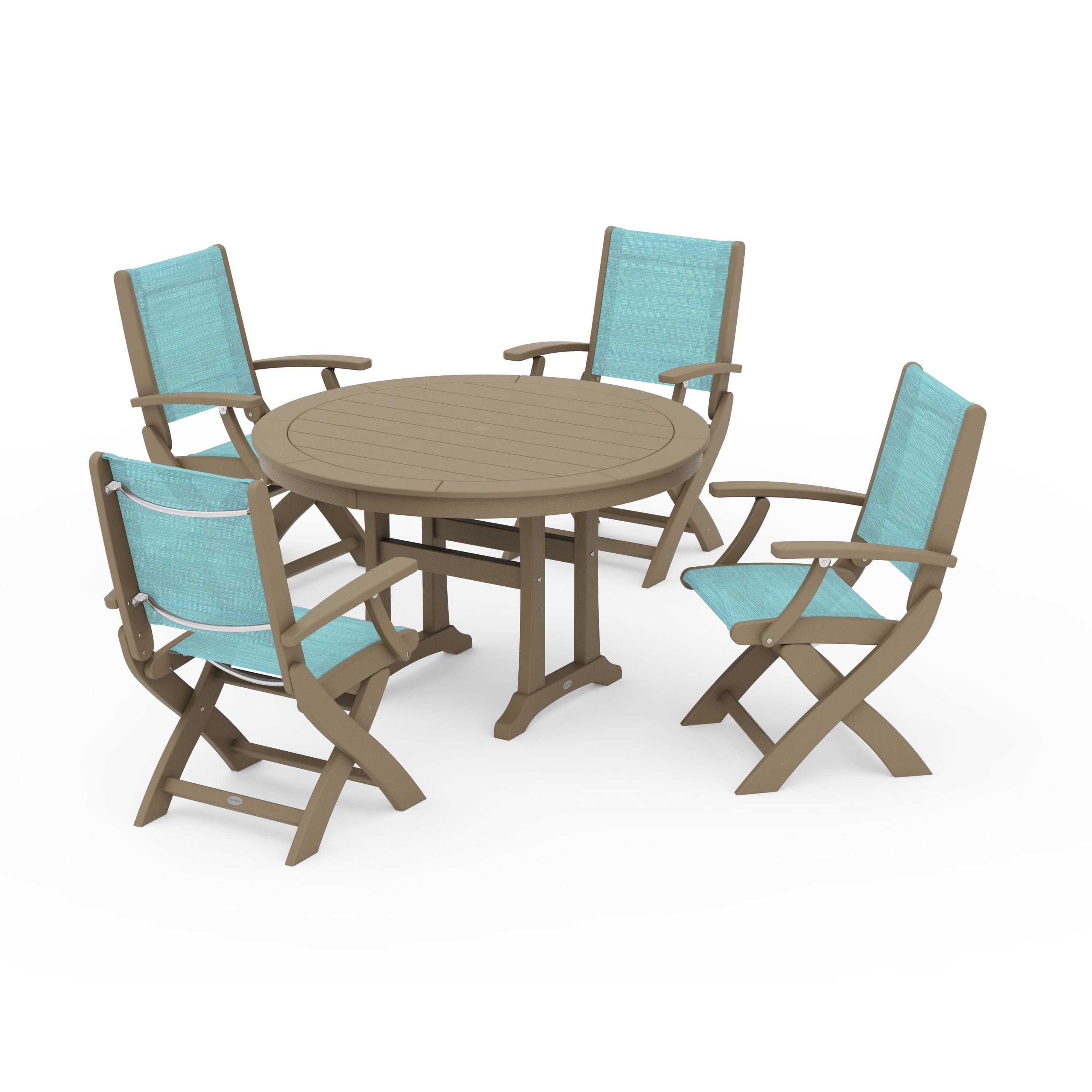 Coastal Folding Chair 5-Piece Round Dining Set with Trestle Legs - Image 121