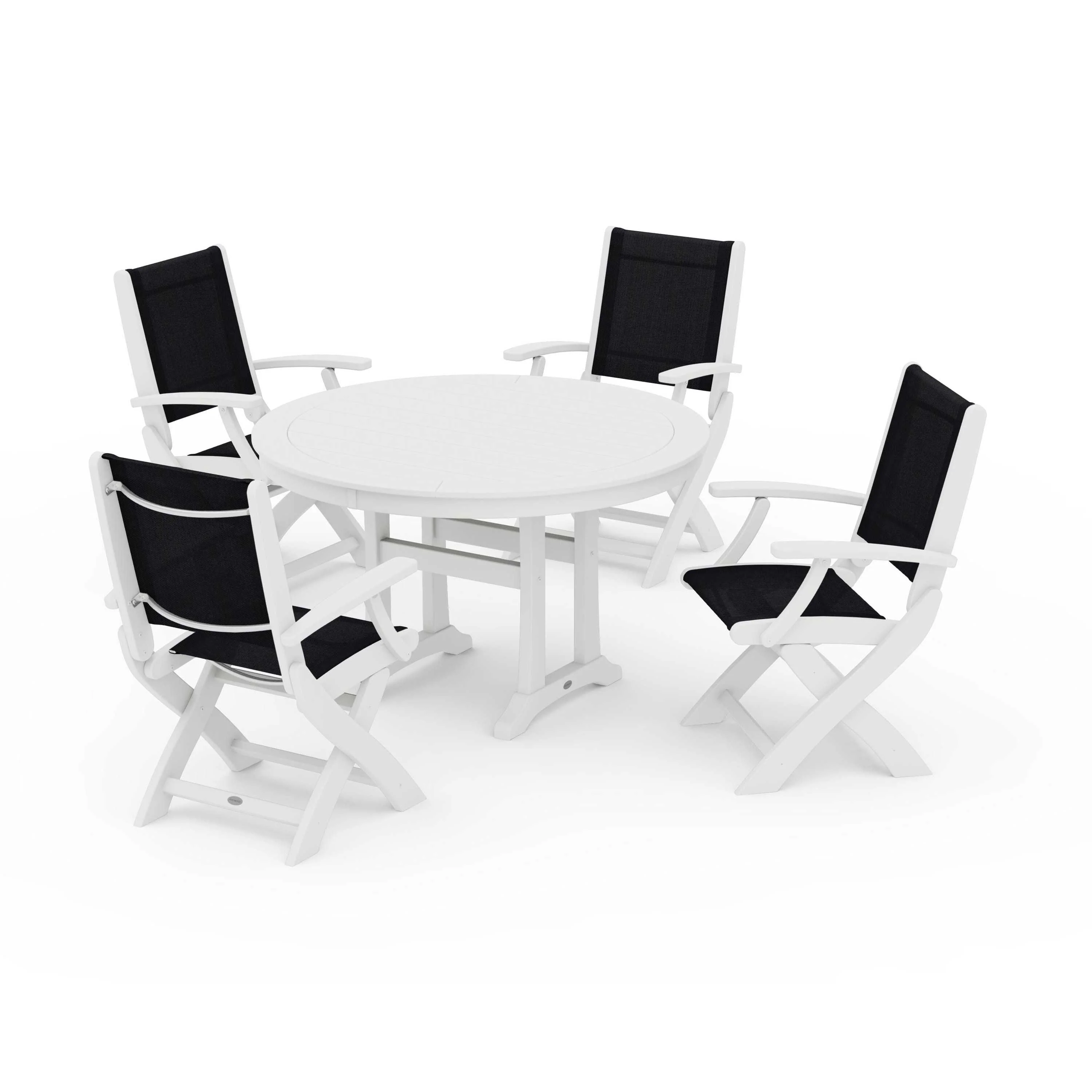 Coastal Folding Chair 5-Piece Round Dining Set with Trestle Legs - Image 122