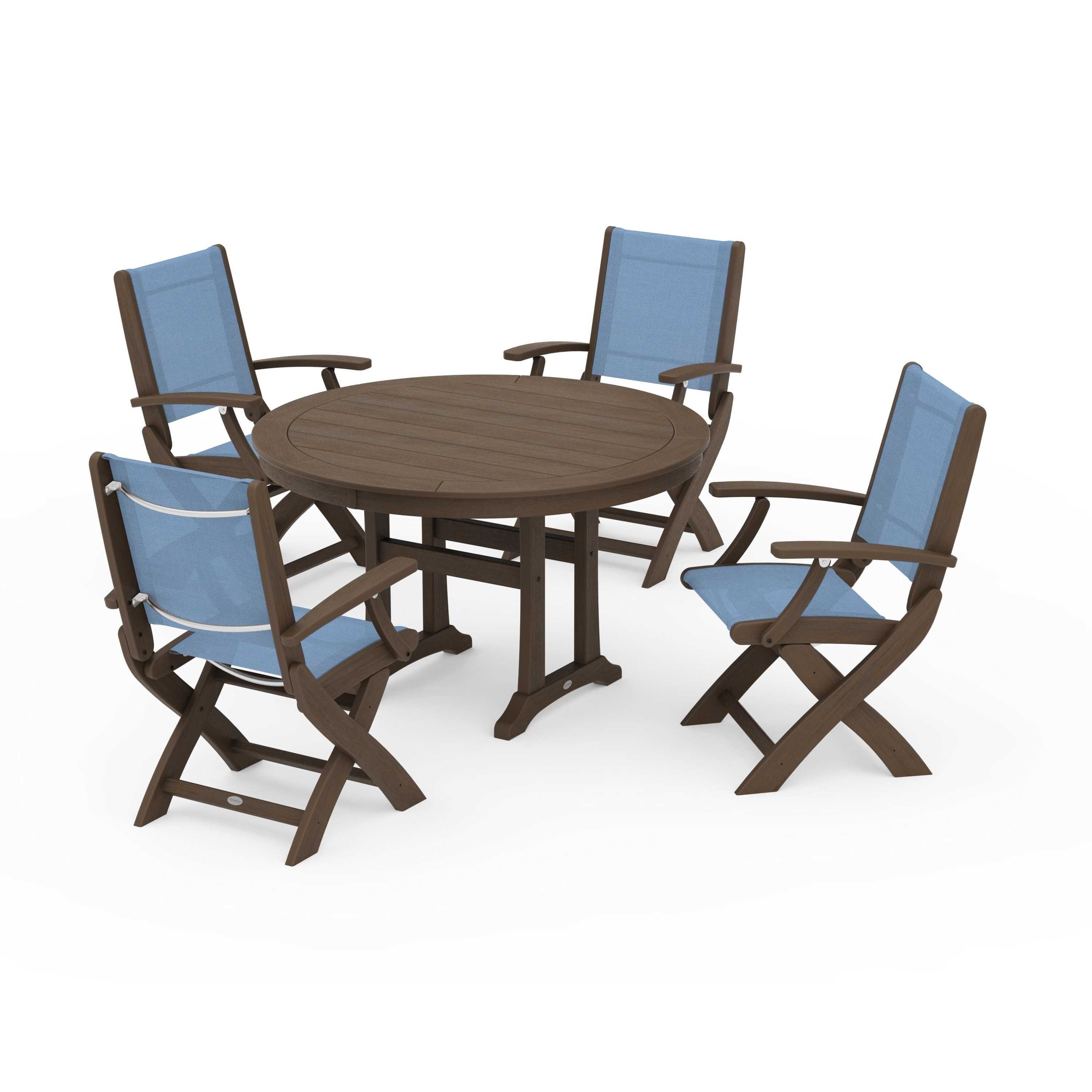 Coastal Folding Chair 5-Piece Round Dining Set with Trestle Legs - Image 123