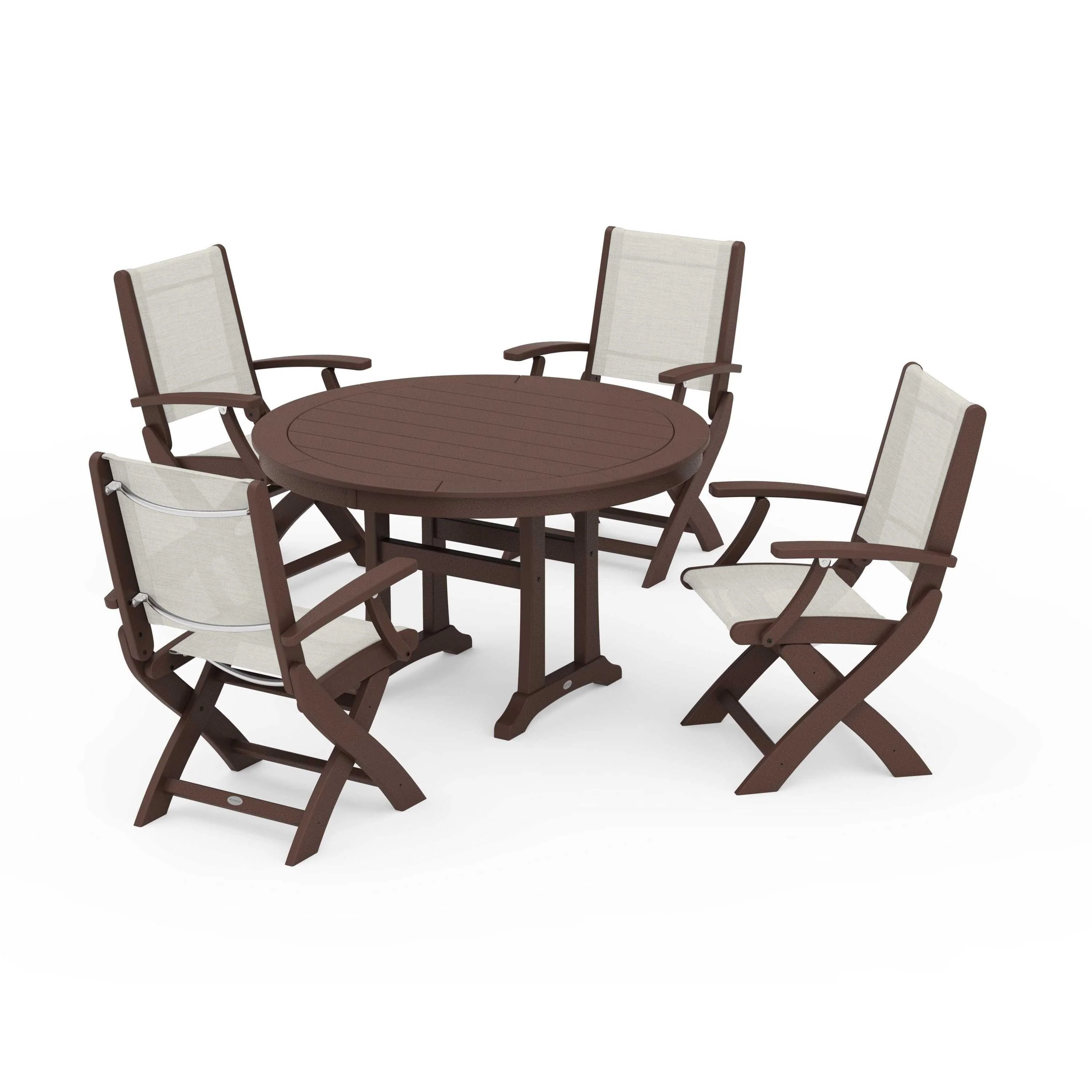 Coastal Folding Chair 5-Piece Round Dining Set with Trestle Legs - Image 124