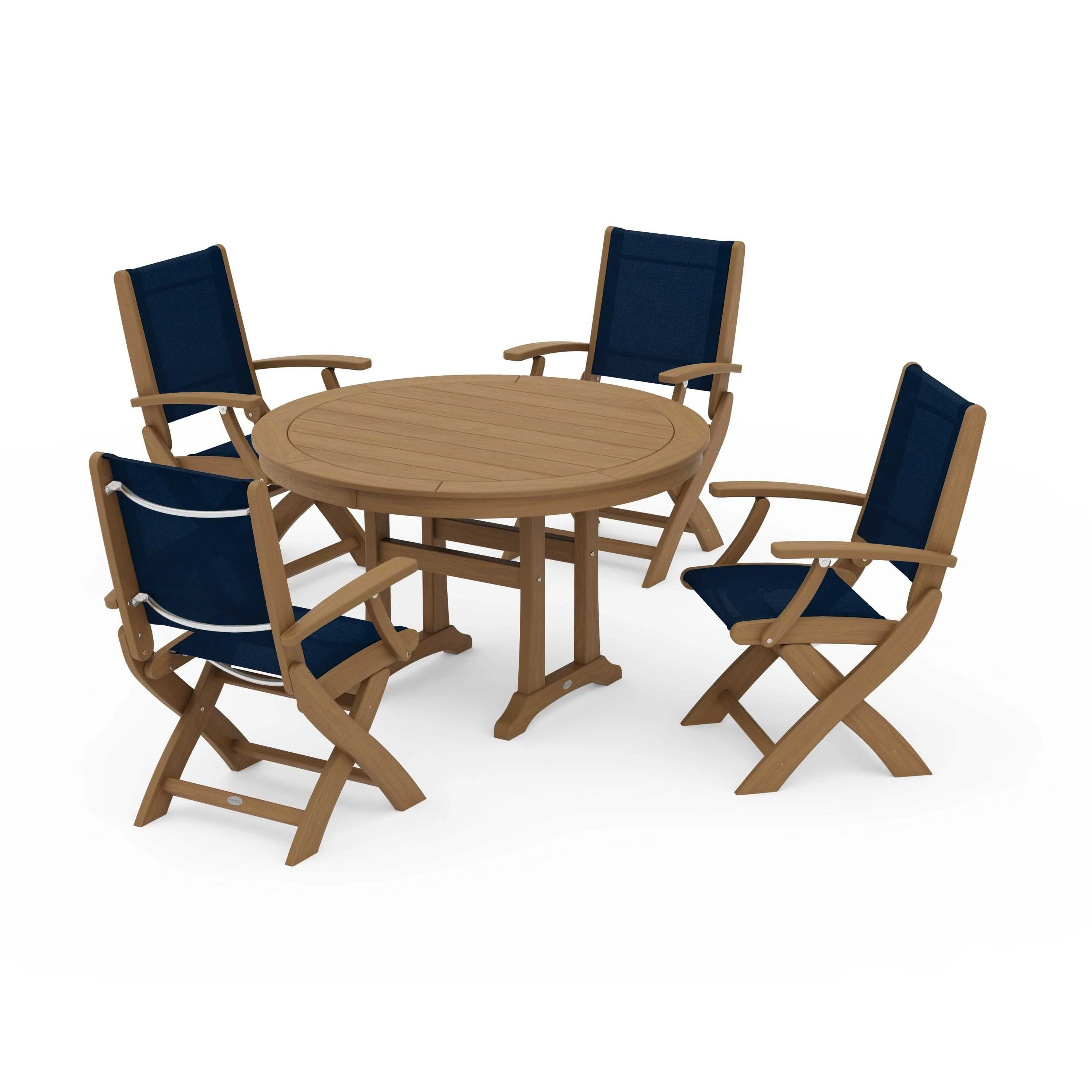 Coastal Folding Chair 5-Piece Round Dining Set with Trestle Legs - Image 125