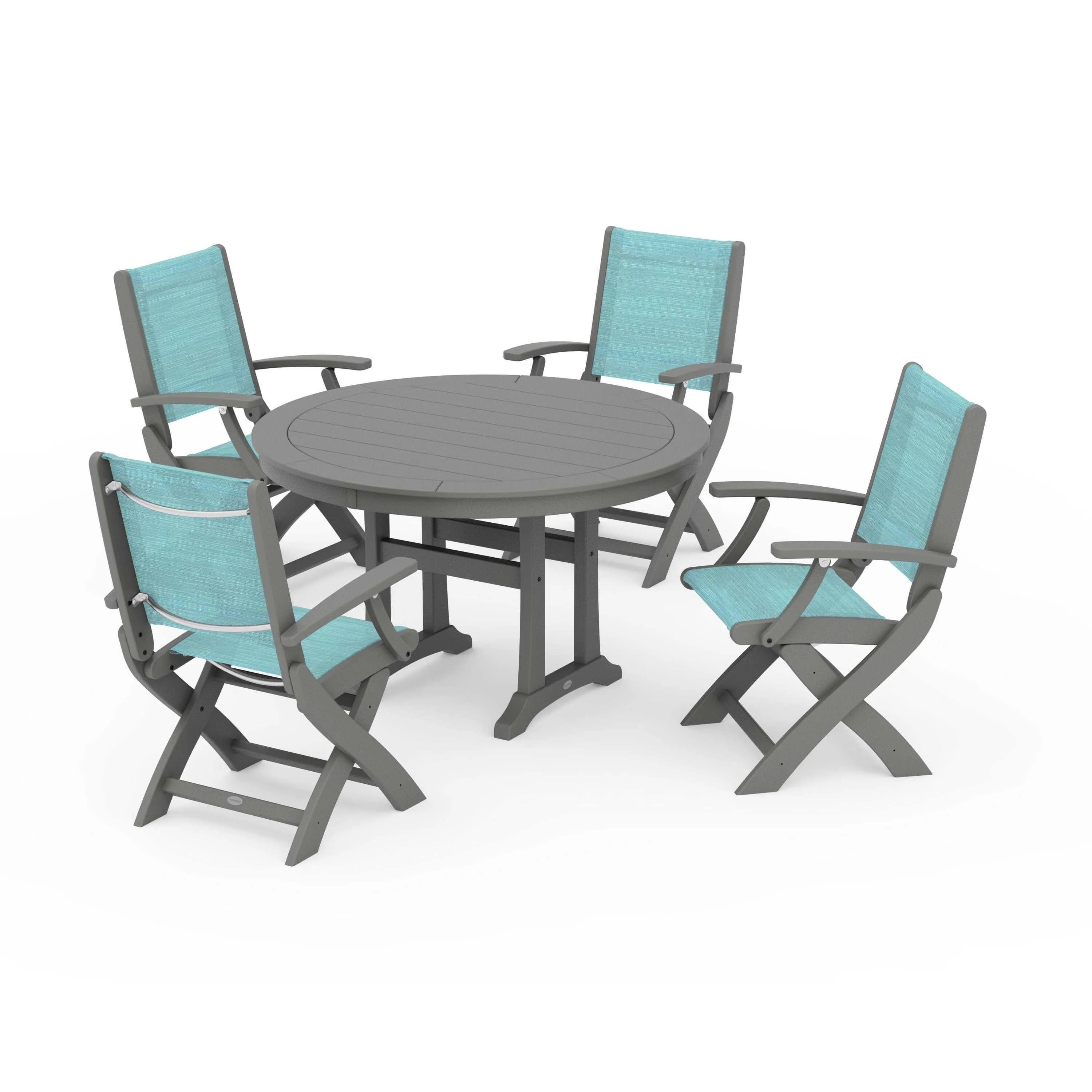 Coastal Folding Chair 5-Piece Round Dining Set with Trestle Legs - Image 127
