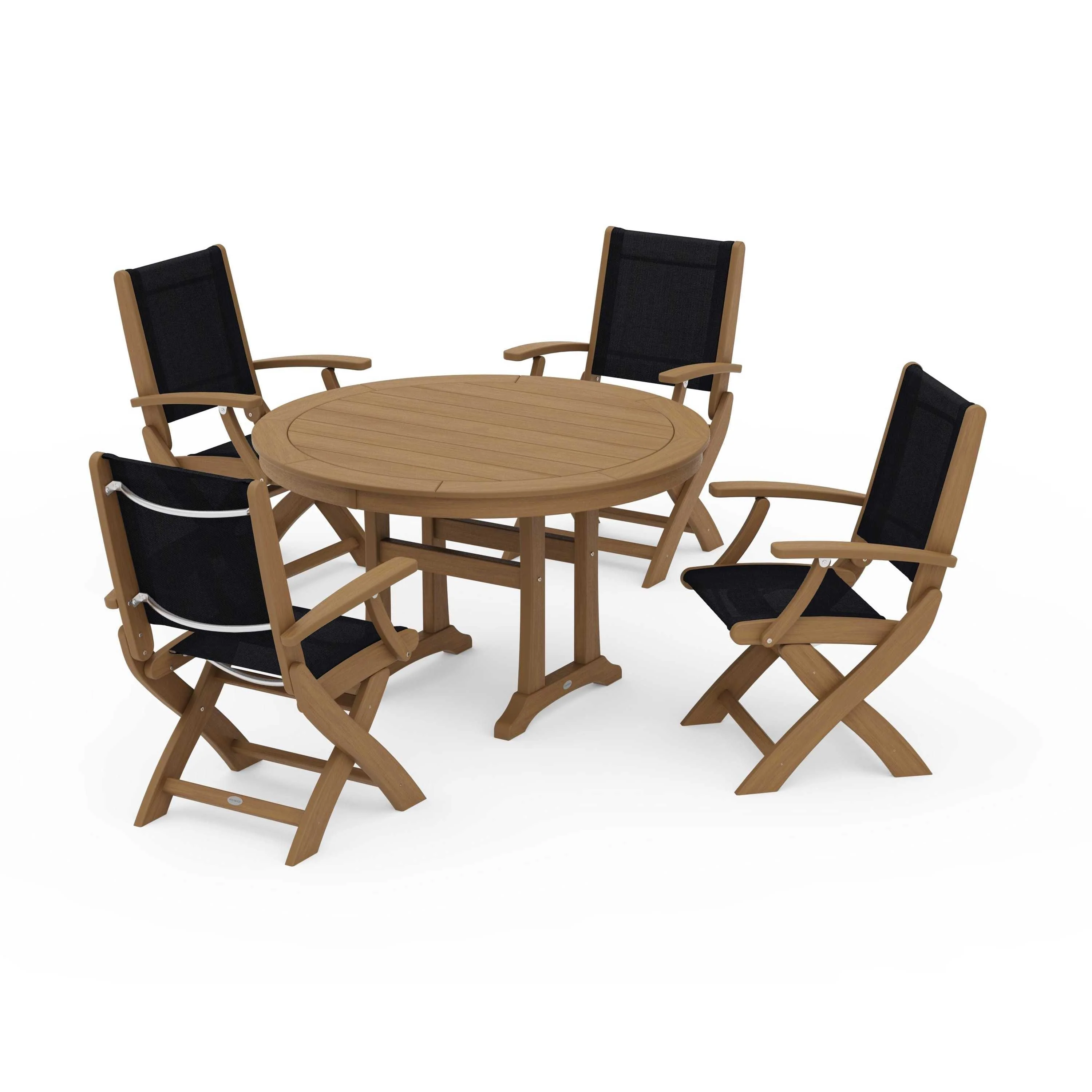 Coastal Folding Chair 5-Piece Round Dining Set with Trestle Legs - Image 129