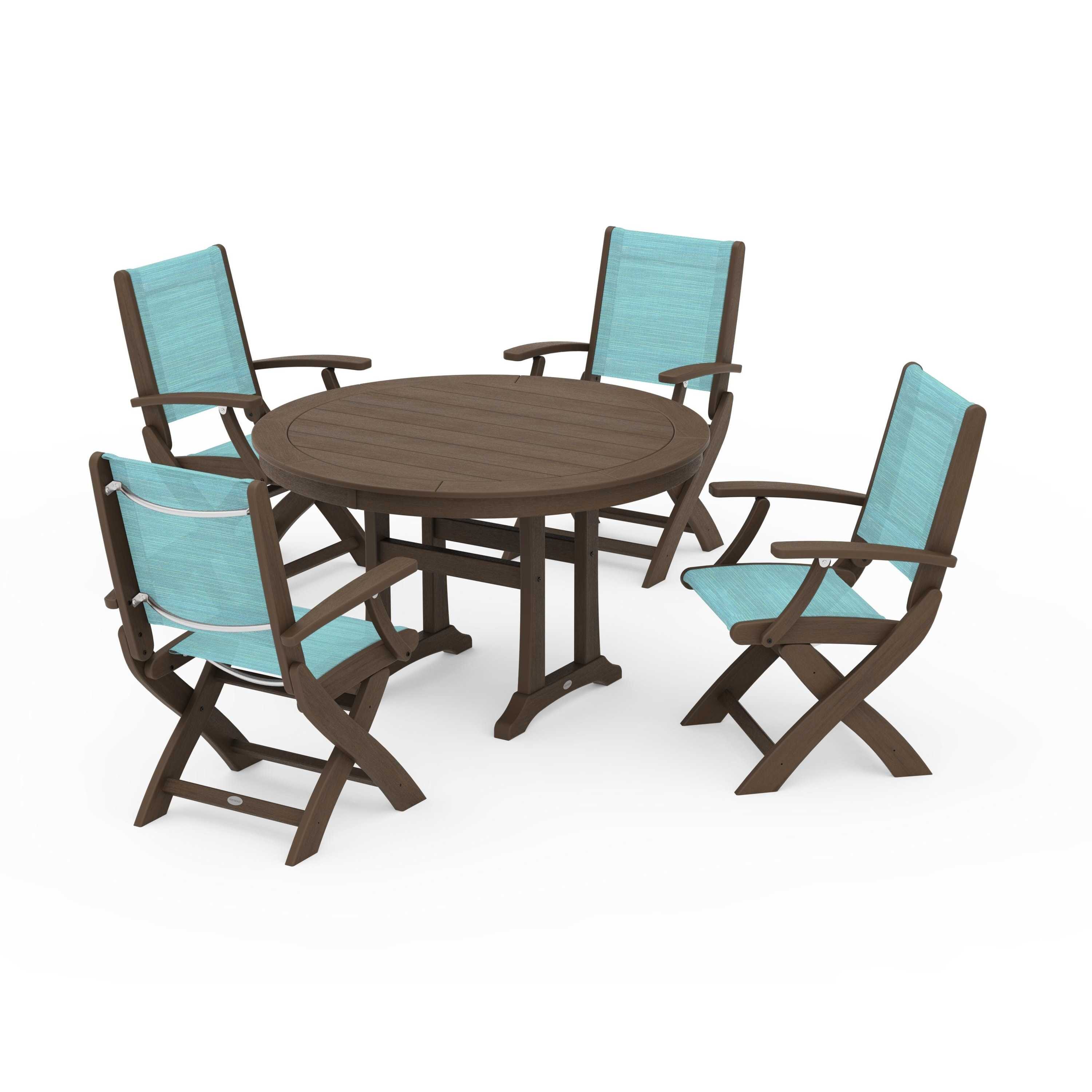 Coastal Folding Chair 5-Piece Round Dining Set with Trestle Legs - Image 13