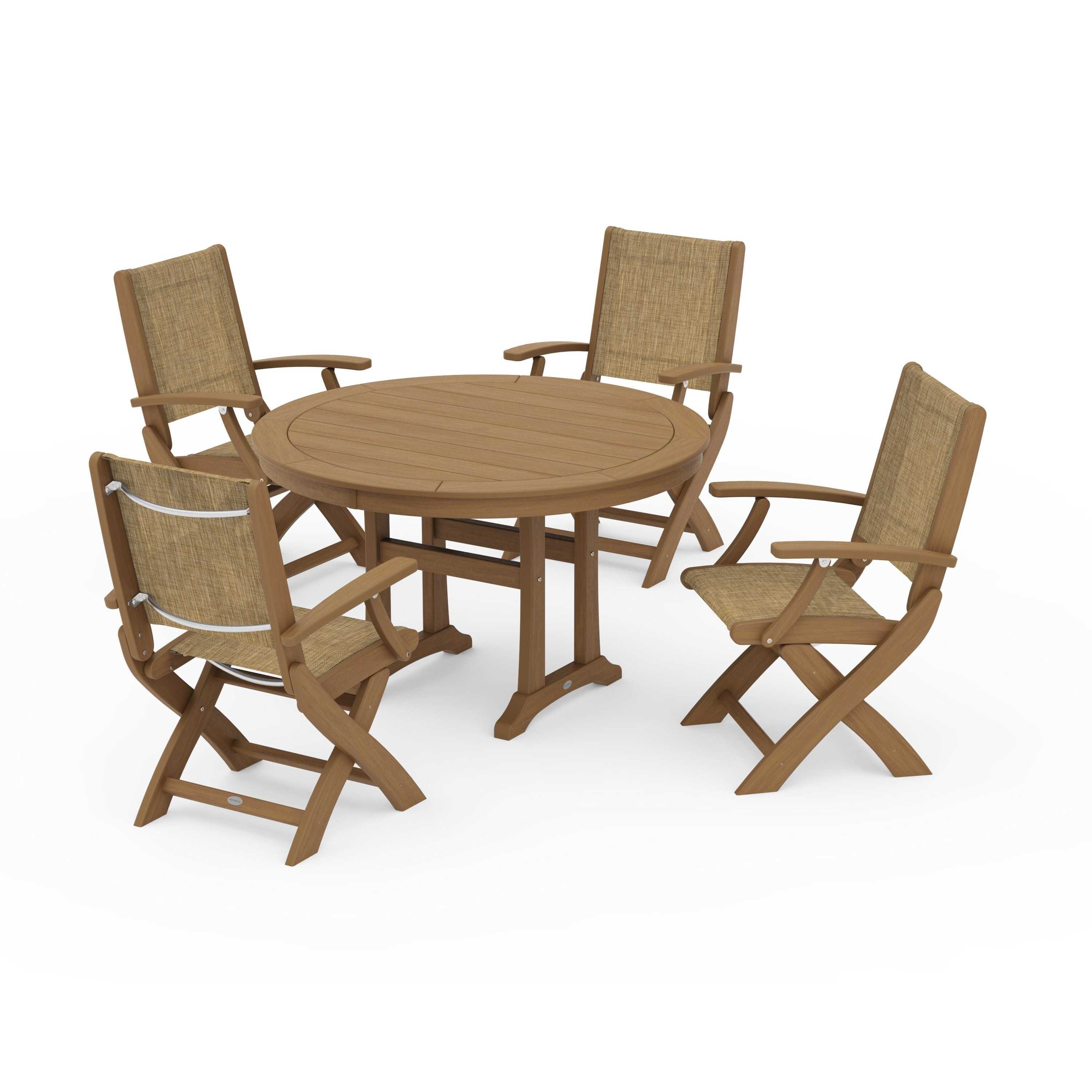 Coastal Folding Chair 5-Piece Round Dining Set with Trestle Legs - Image 130