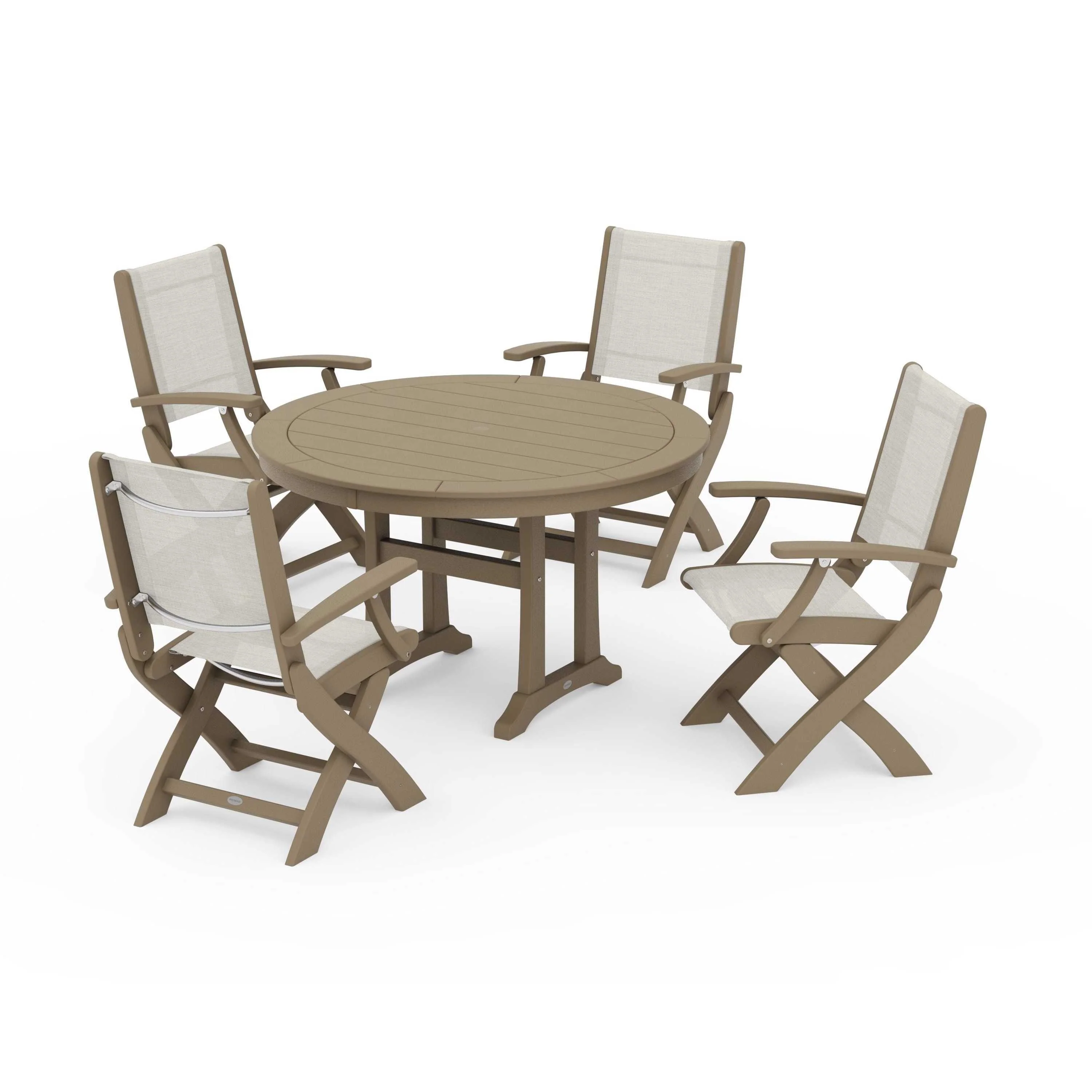 Coastal Folding Chair 5-Piece Round Dining Set with Trestle Legs - Image 131