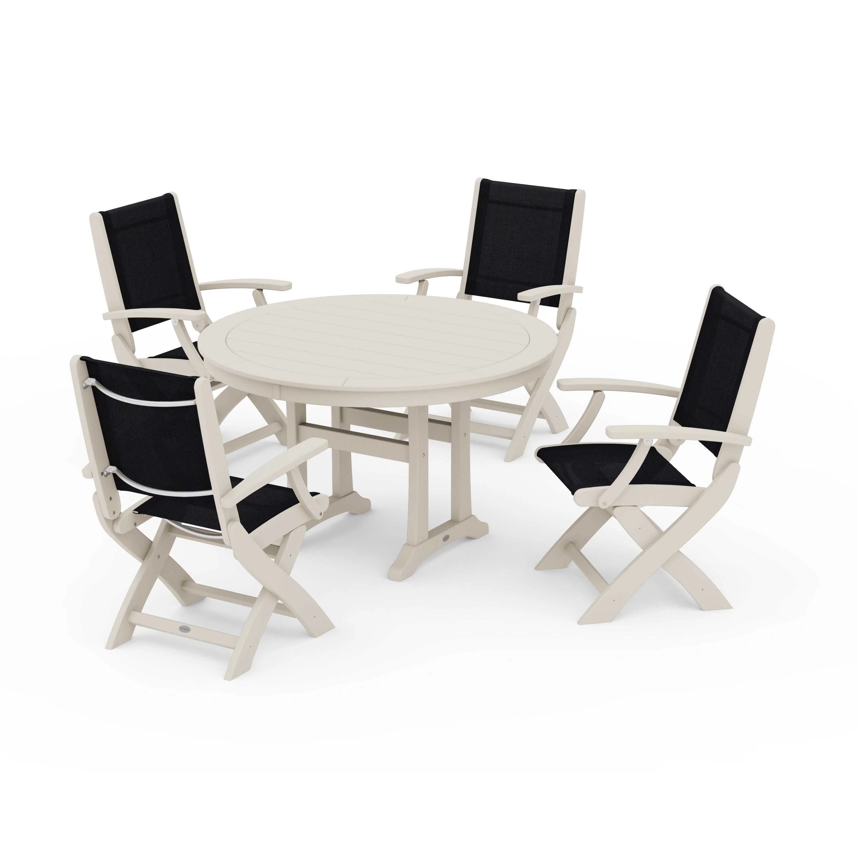 Coastal Folding Chair 5-Piece Round Dining Set with Trestle Legs - Image 132