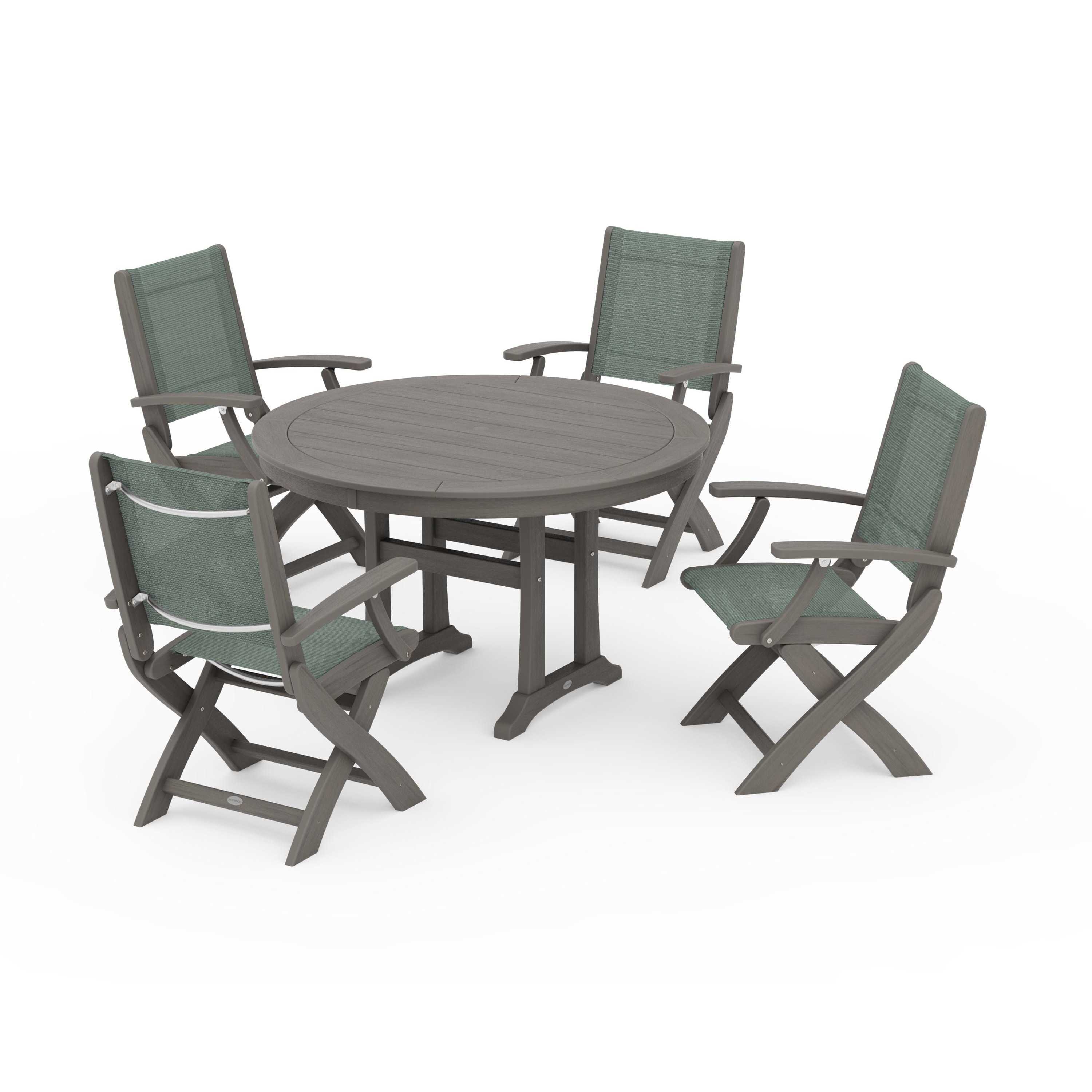 Coastal Folding Chair 5-Piece Round Dining Set with Trestle Legs - Image 133