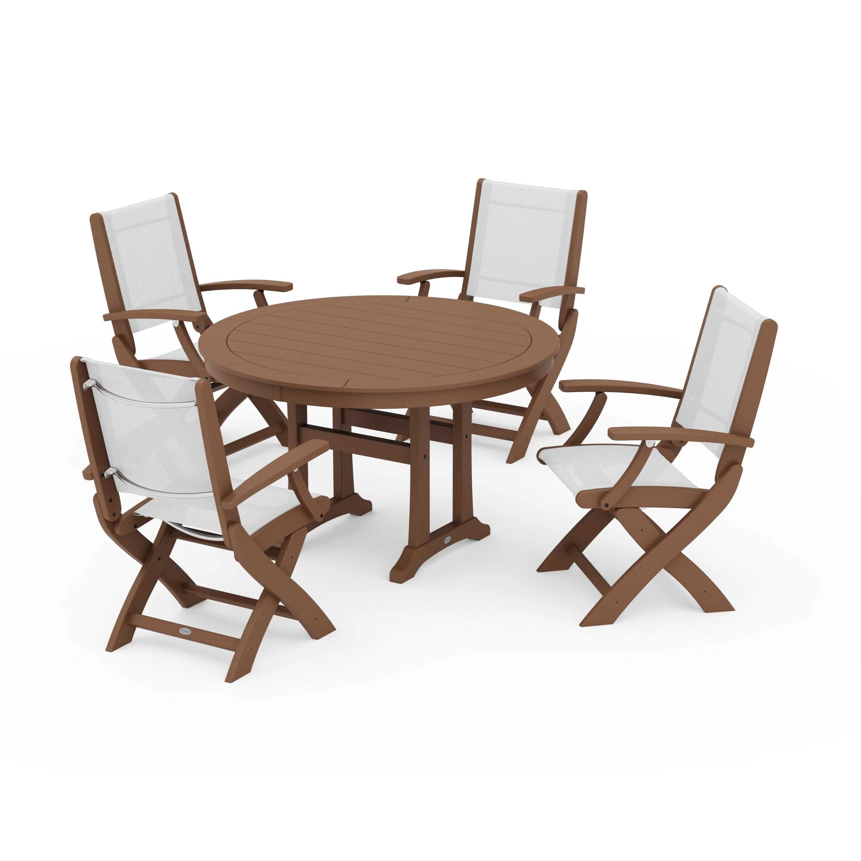 Coastal Folding Chair 5-Piece Round Dining Set with Trestle Legs - Image 135
