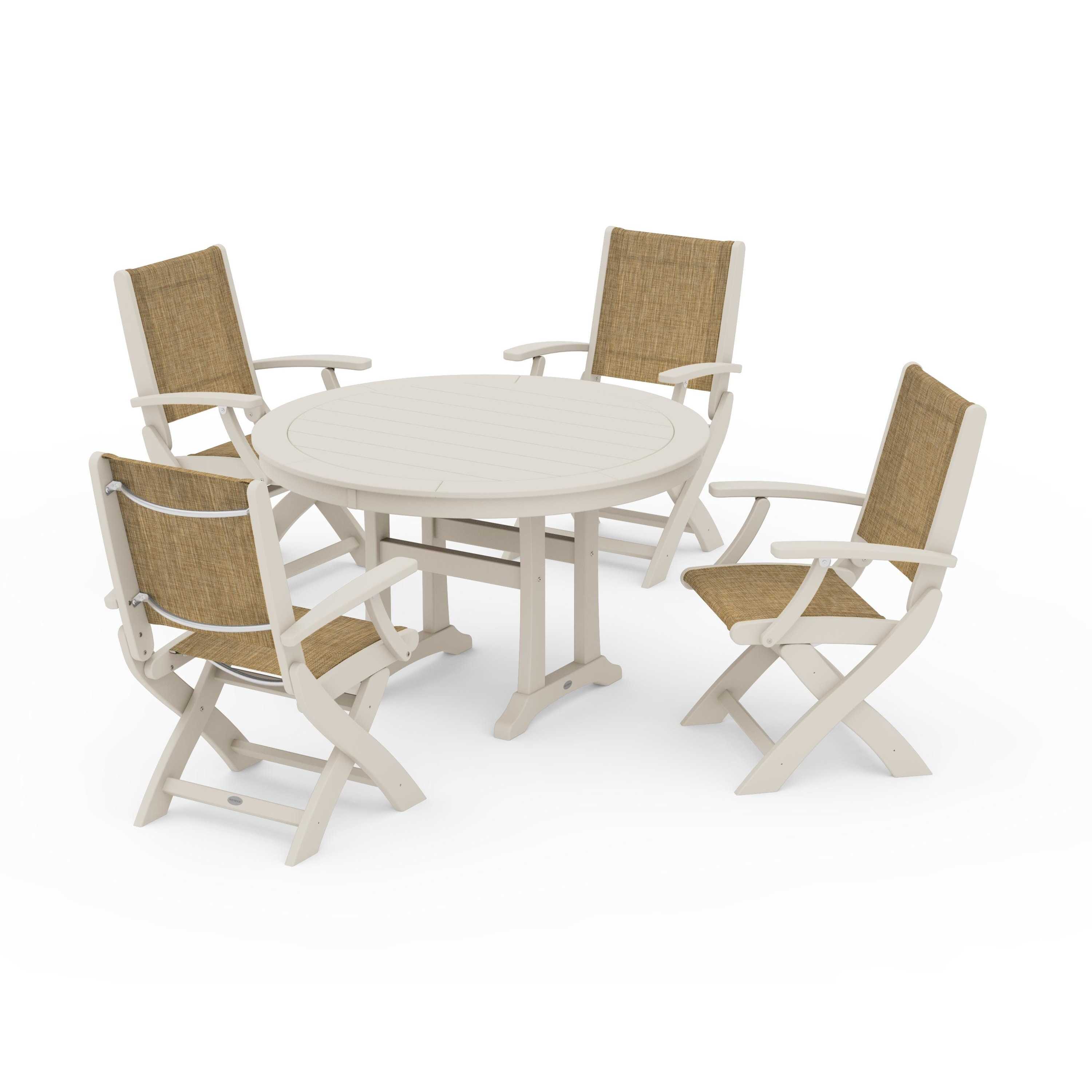 Coastal Folding Chair 5-Piece Round Dining Set with Trestle Legs - Image 136