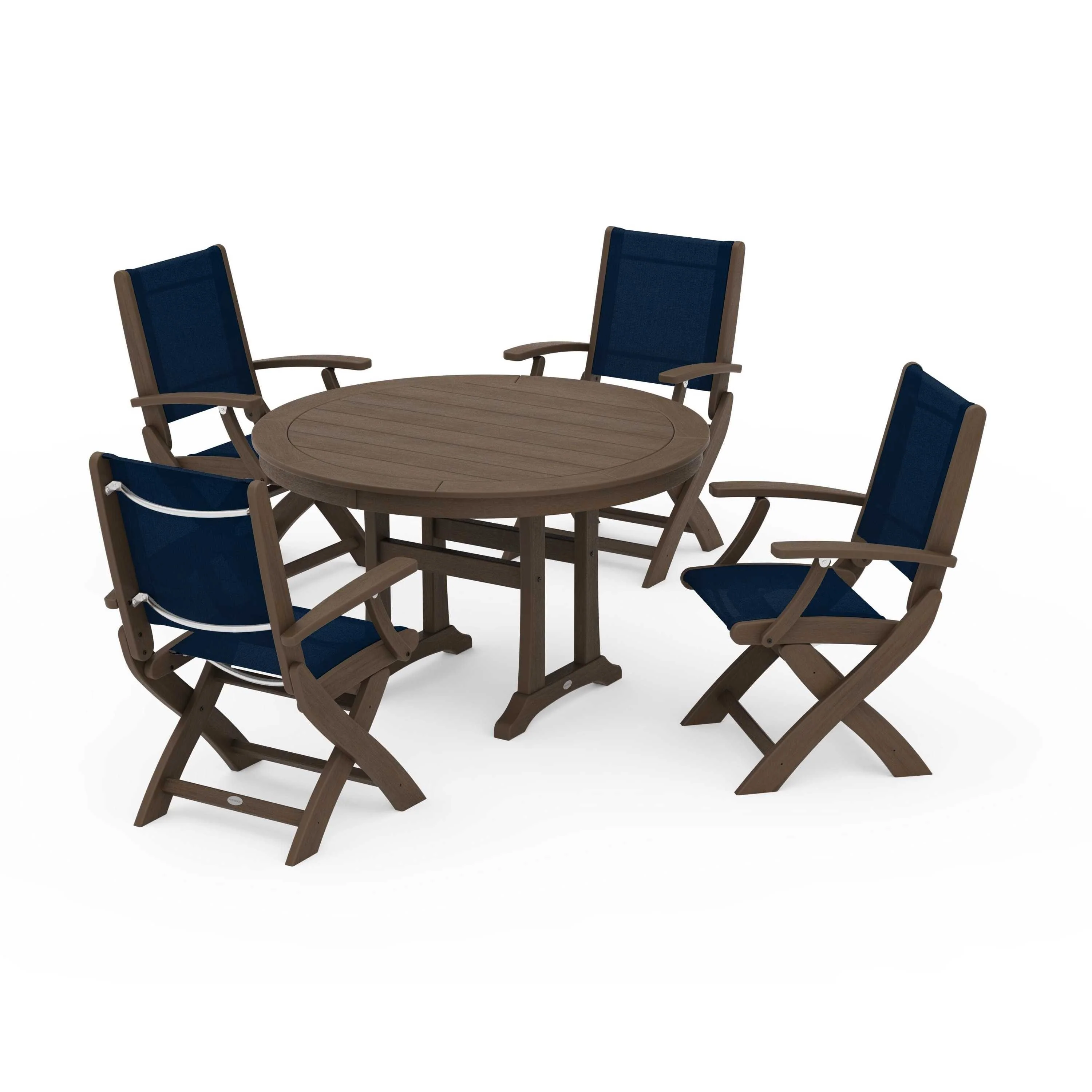 Coastal Folding Chair 5-Piece Round Dining Set with Trestle Legs - Image 137