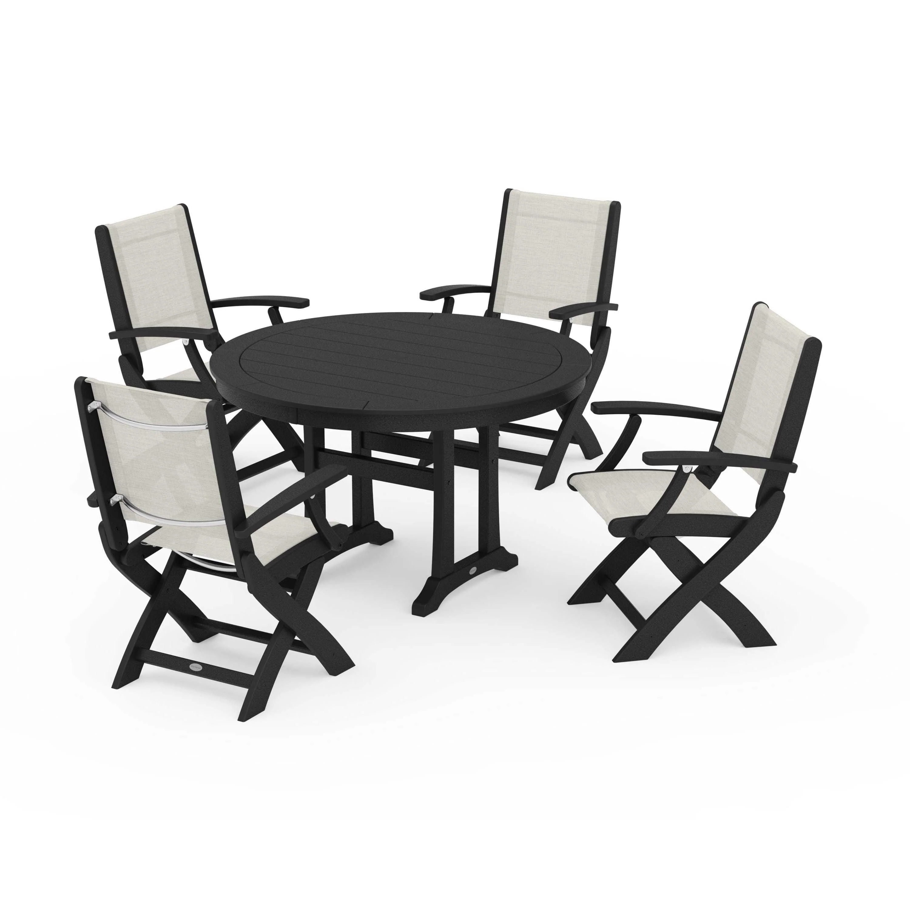 Coastal Folding Chair 5-Piece Round Dining Set with Trestle Legs - Image 138