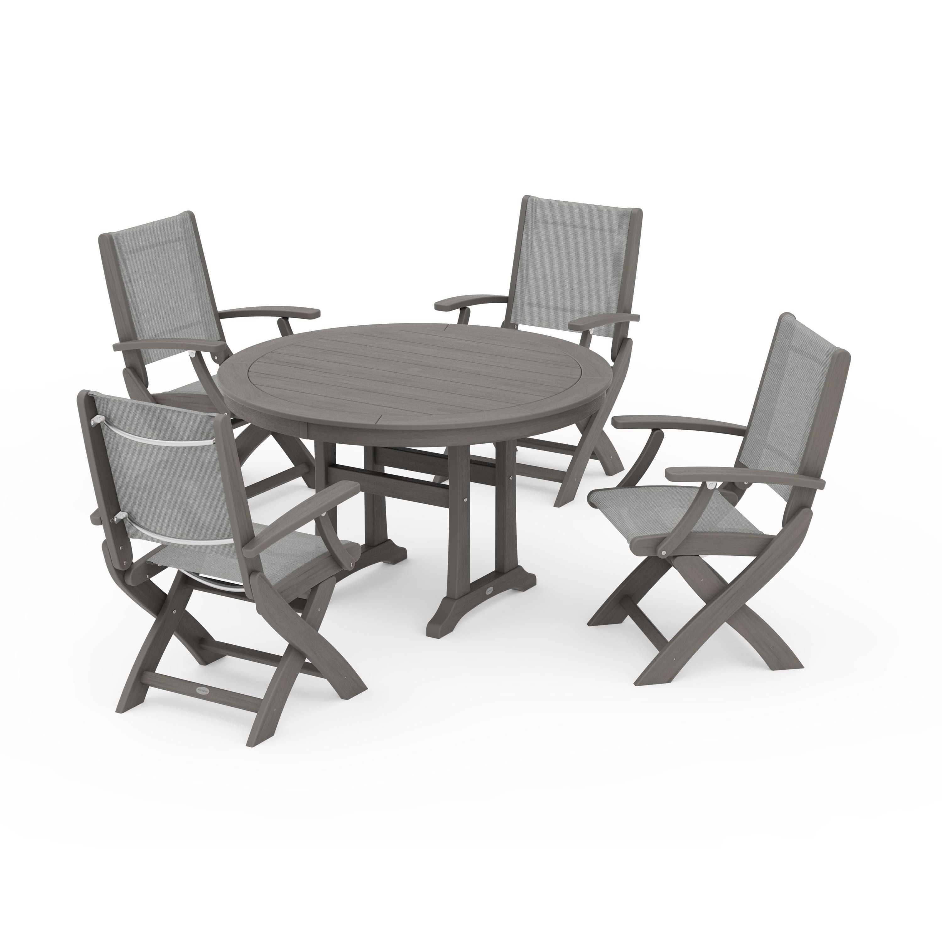 Coastal Folding Chair 5-Piece Round Dining Set with Trestle Legs - Image 139