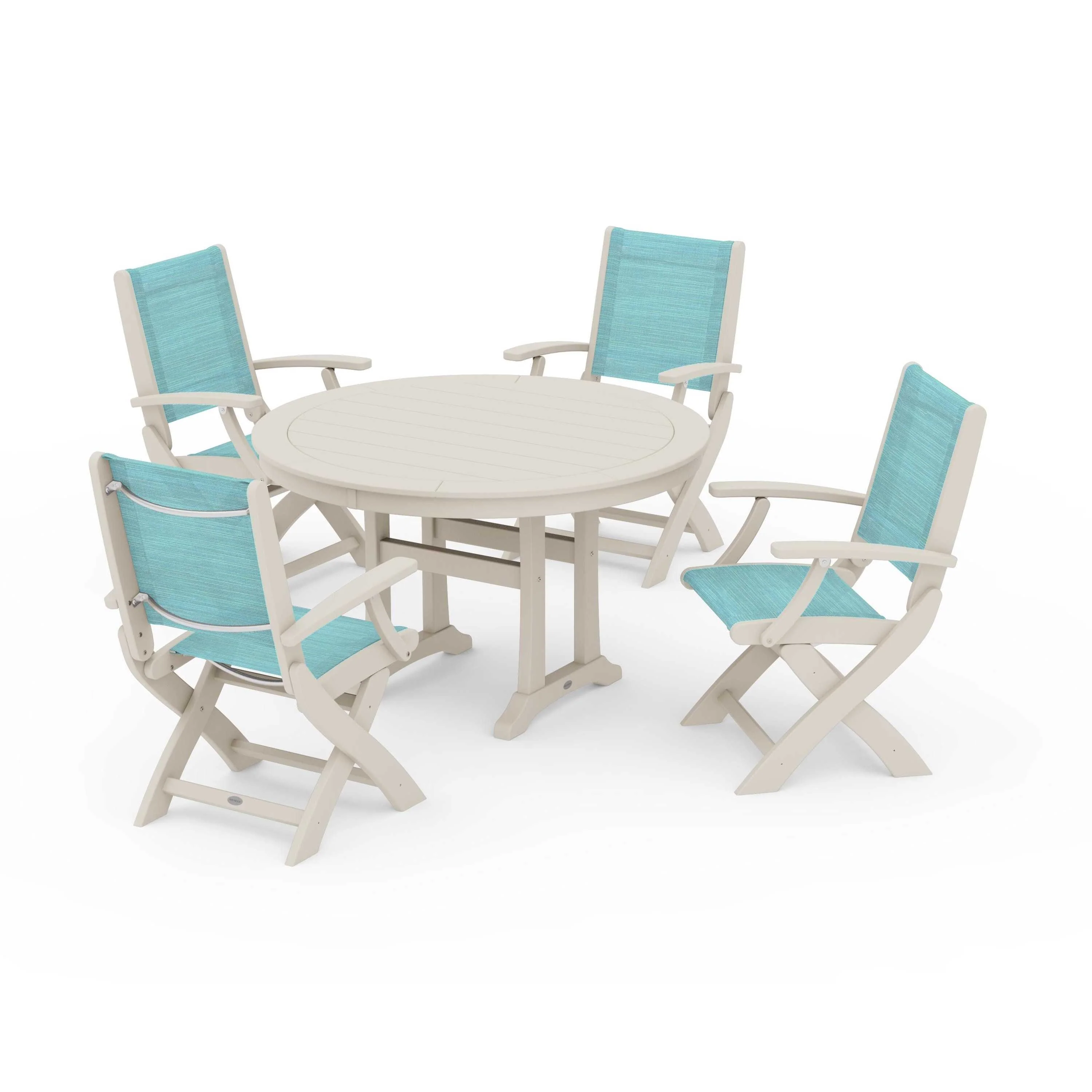 Coastal Folding Chair 5-Piece Round Dining Set with Trestle Legs - Image 14