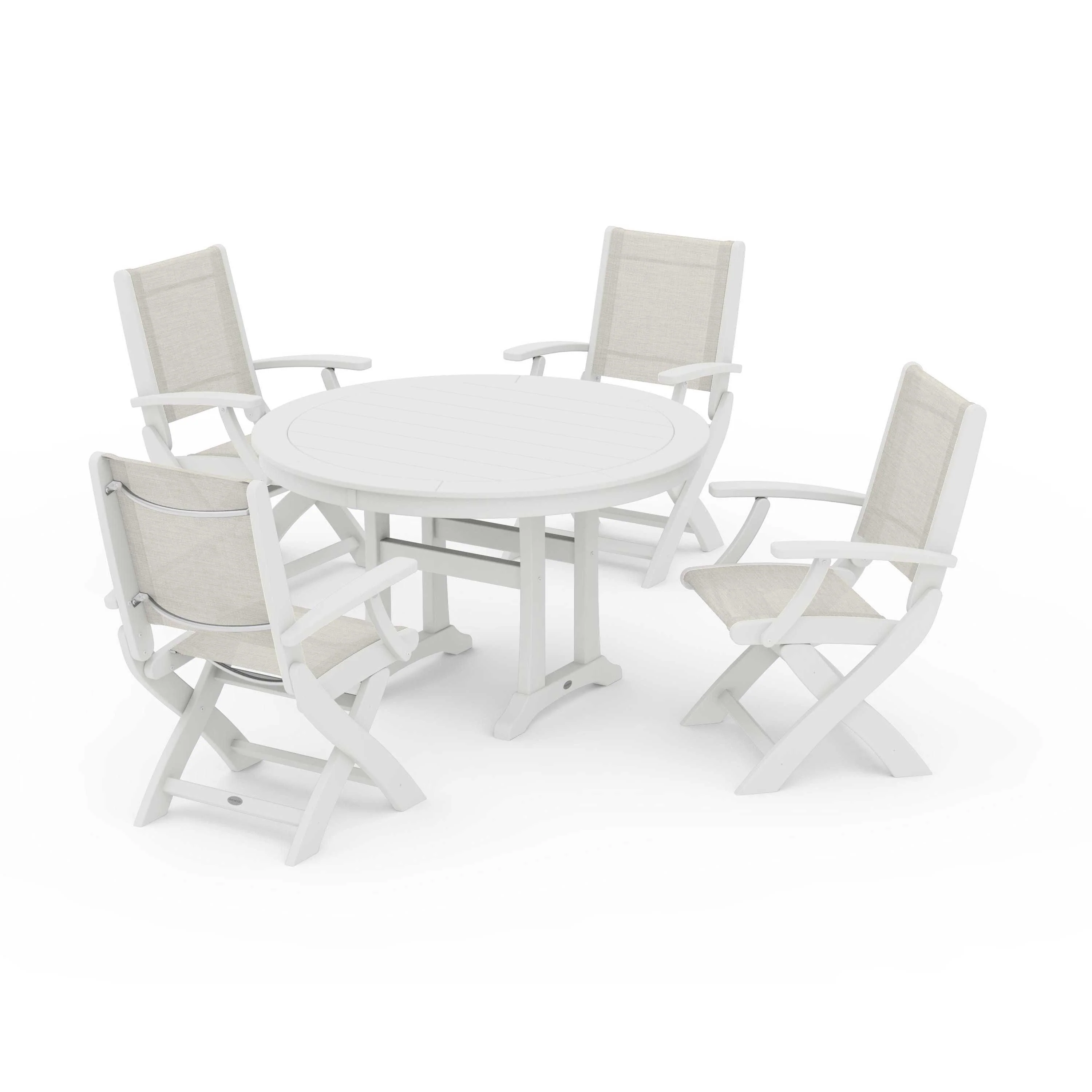 Coastal Folding Chair 5-Piece Round Dining Set with Trestle Legs - Image 140