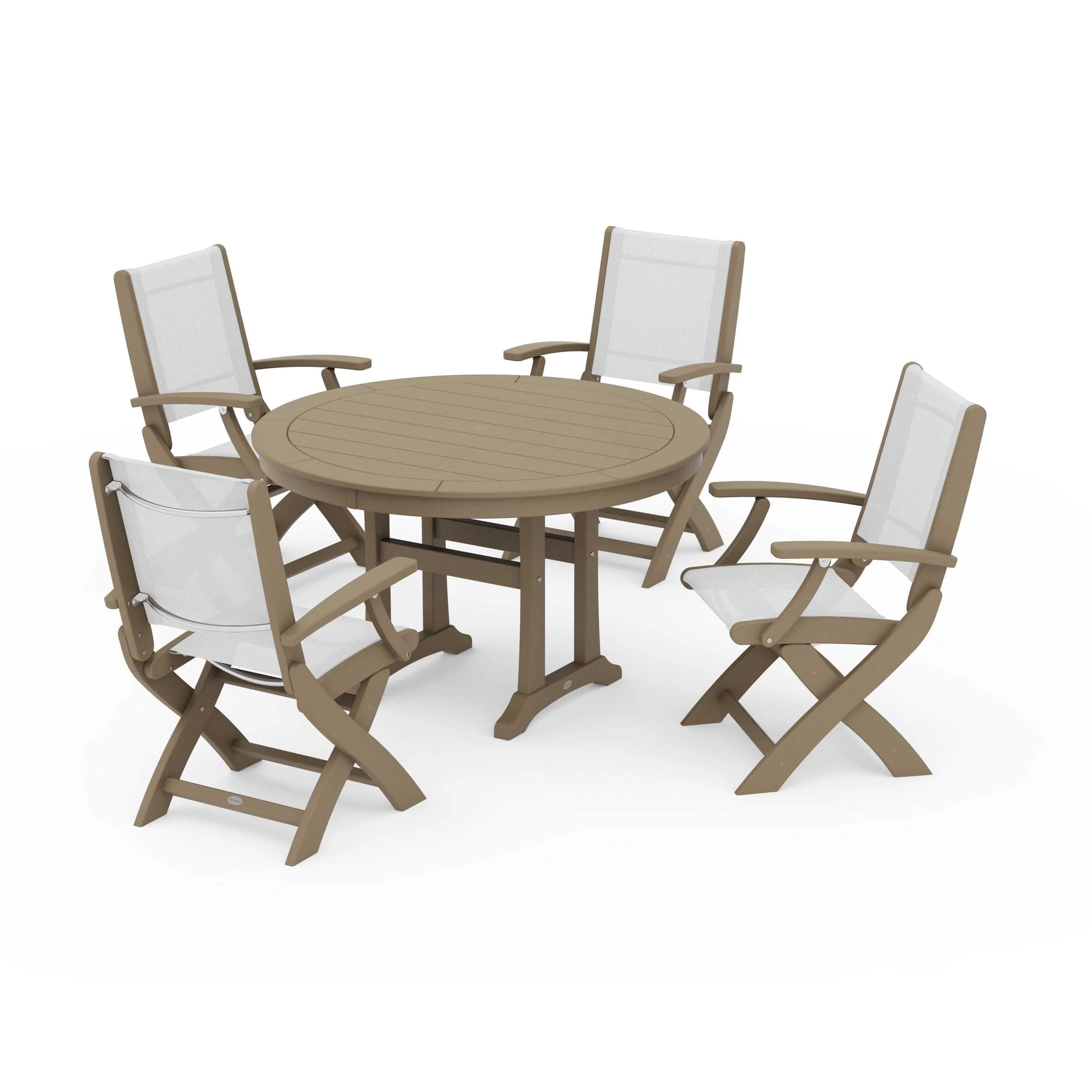 Coastal Folding Chair 5-Piece Round Dining Set with Trestle Legs - Image 144