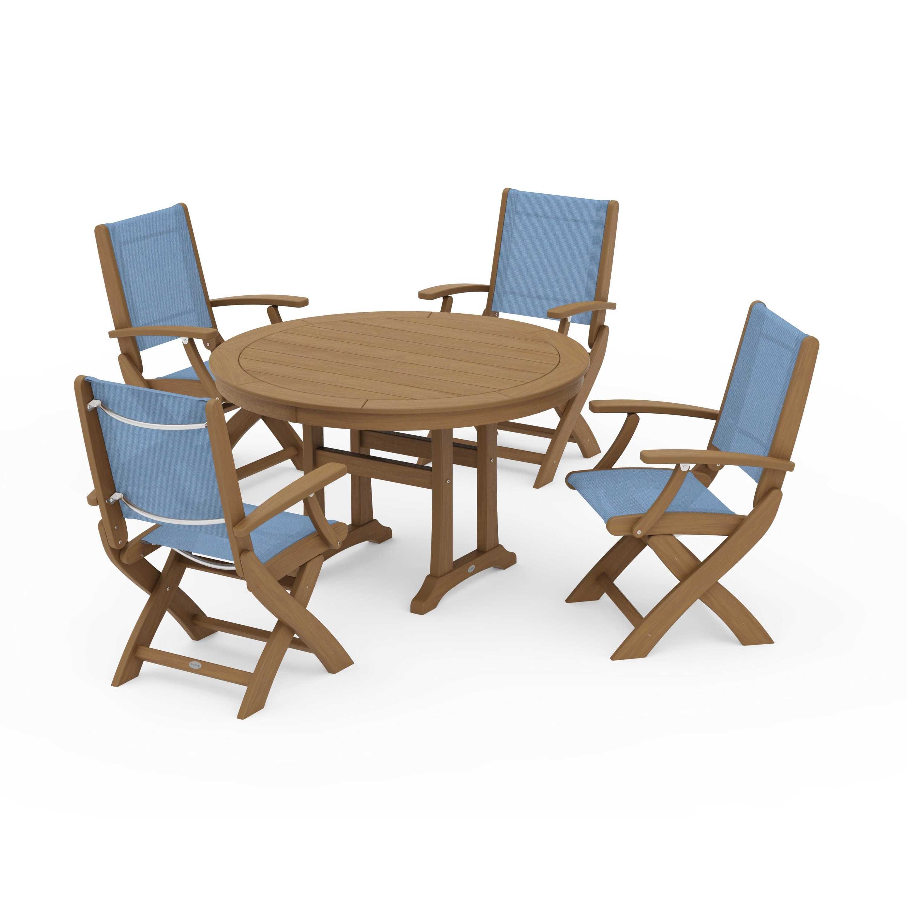 Coastal Folding Chair 5-Piece Round Dining Set with Trestle Legs - Image 145