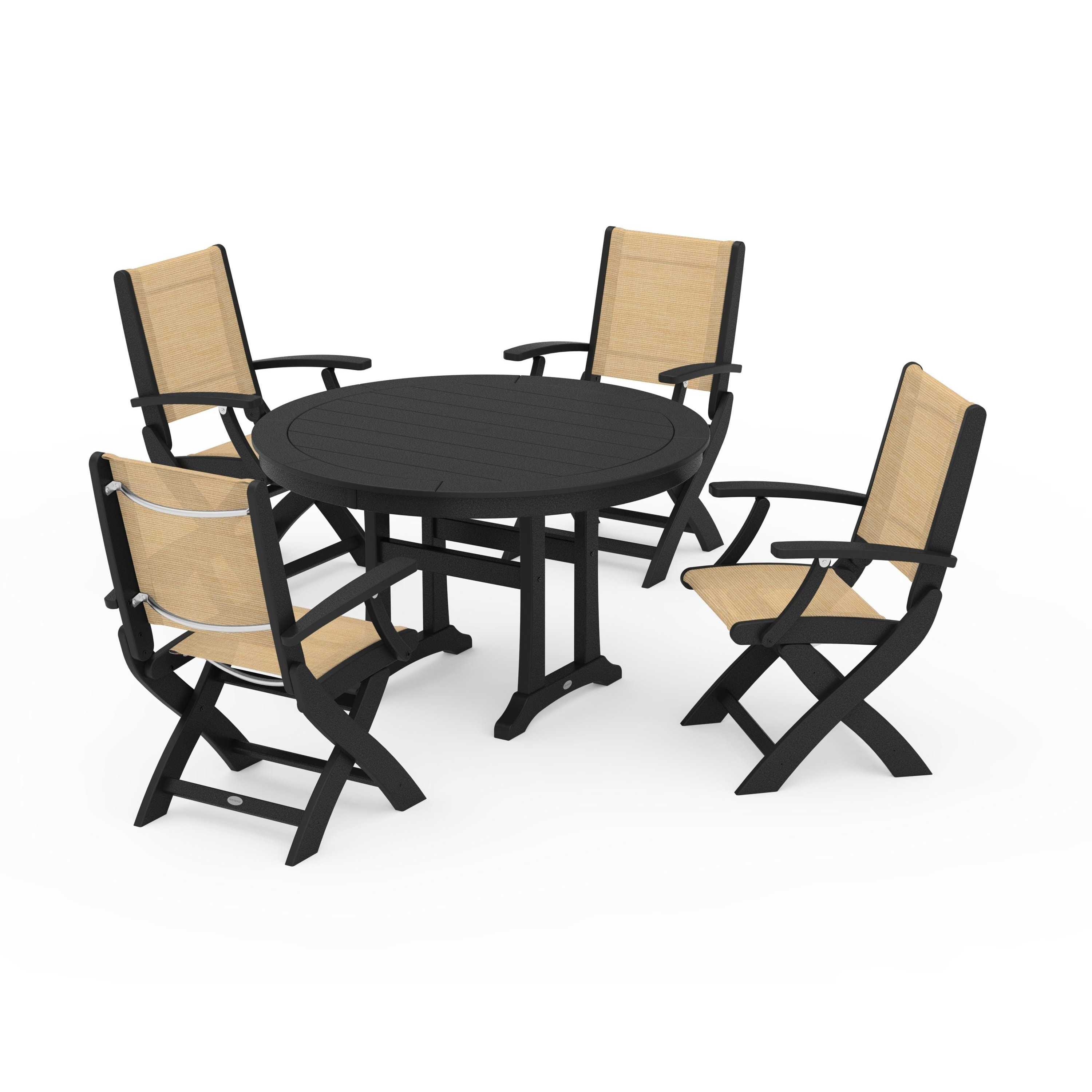 Coastal Folding Chair 5-Piece Round Dining Set with Trestle Legs - Image 15