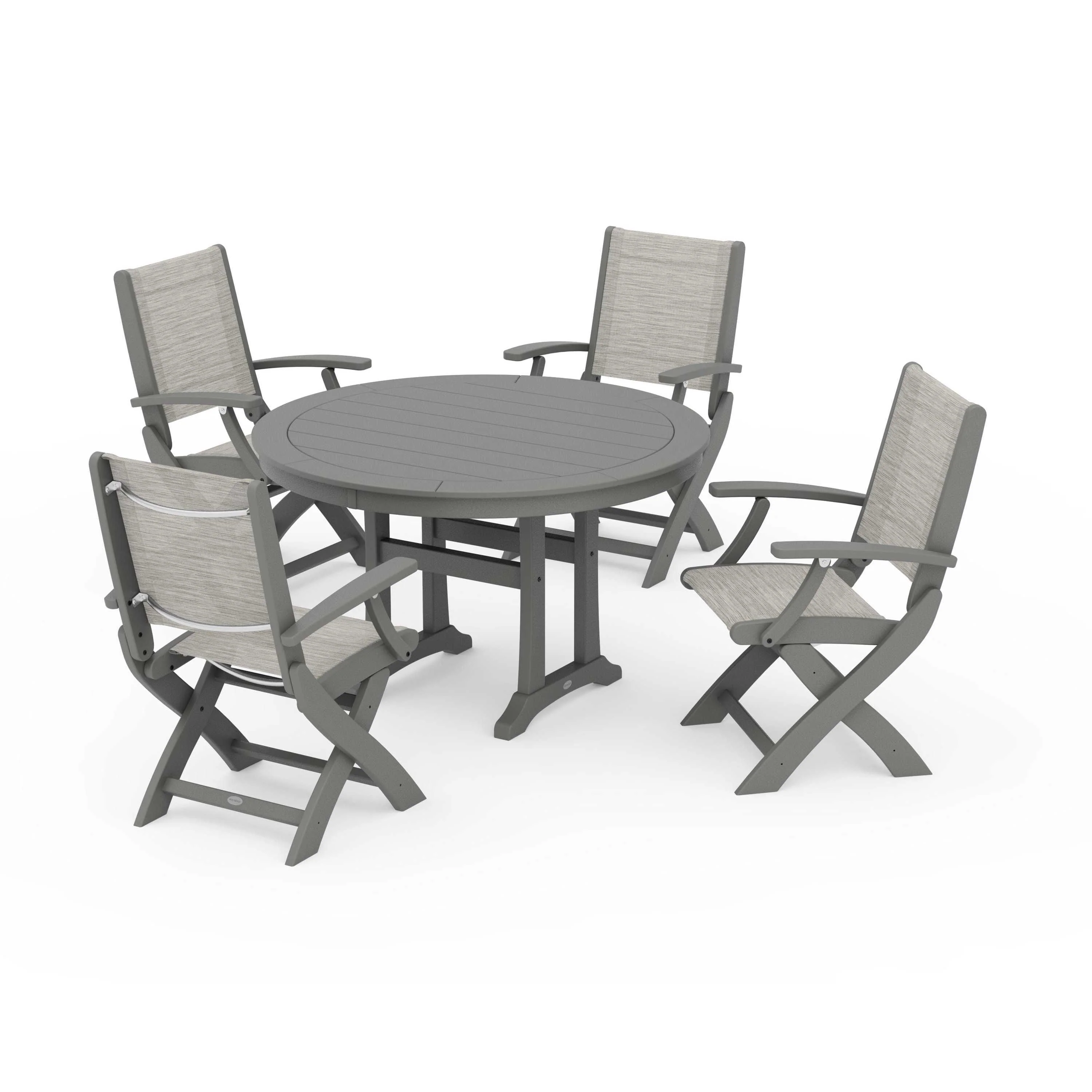 Coastal Folding Chair 5-Piece Round Dining Set with Trestle Legs - Image 16