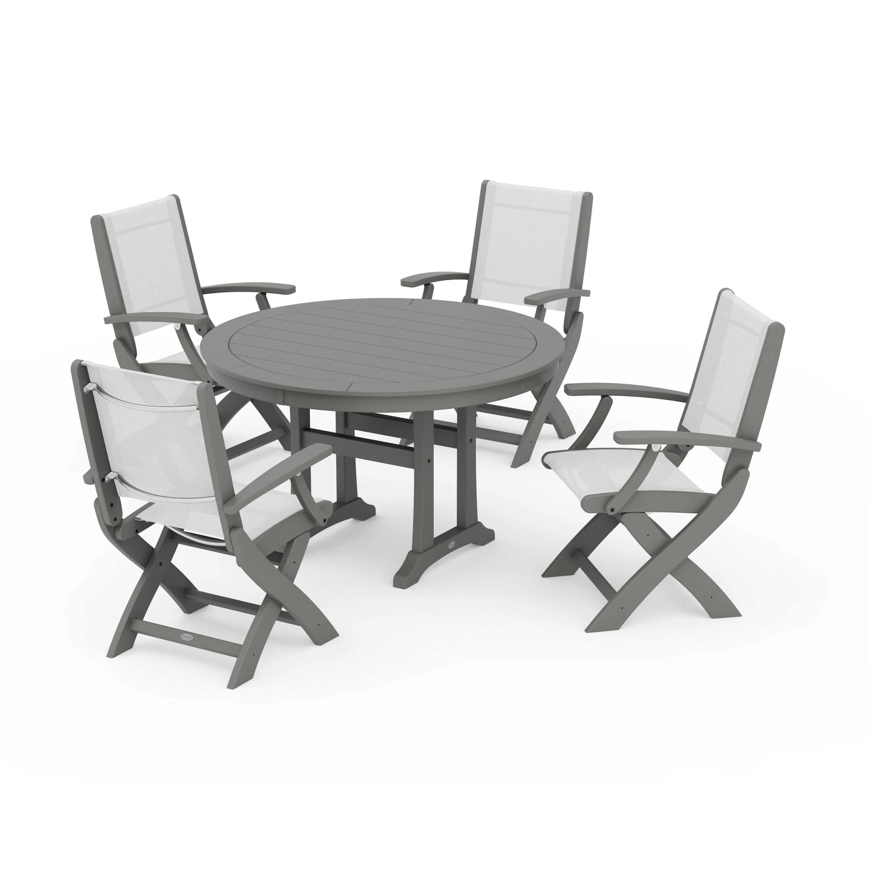 Coastal Folding Chair 5-Piece Round Dining Set with Trestle Legs - Image 19
