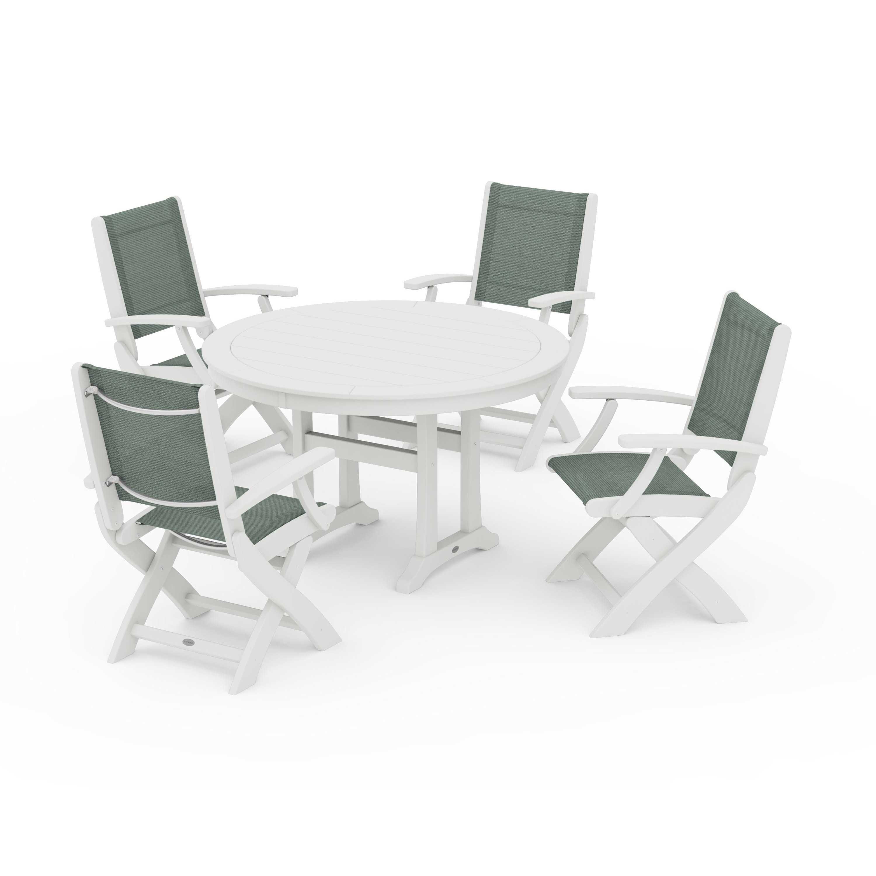 Coastal Folding Chair 5-Piece Round Dining Set with Trestle Legs - Image 20