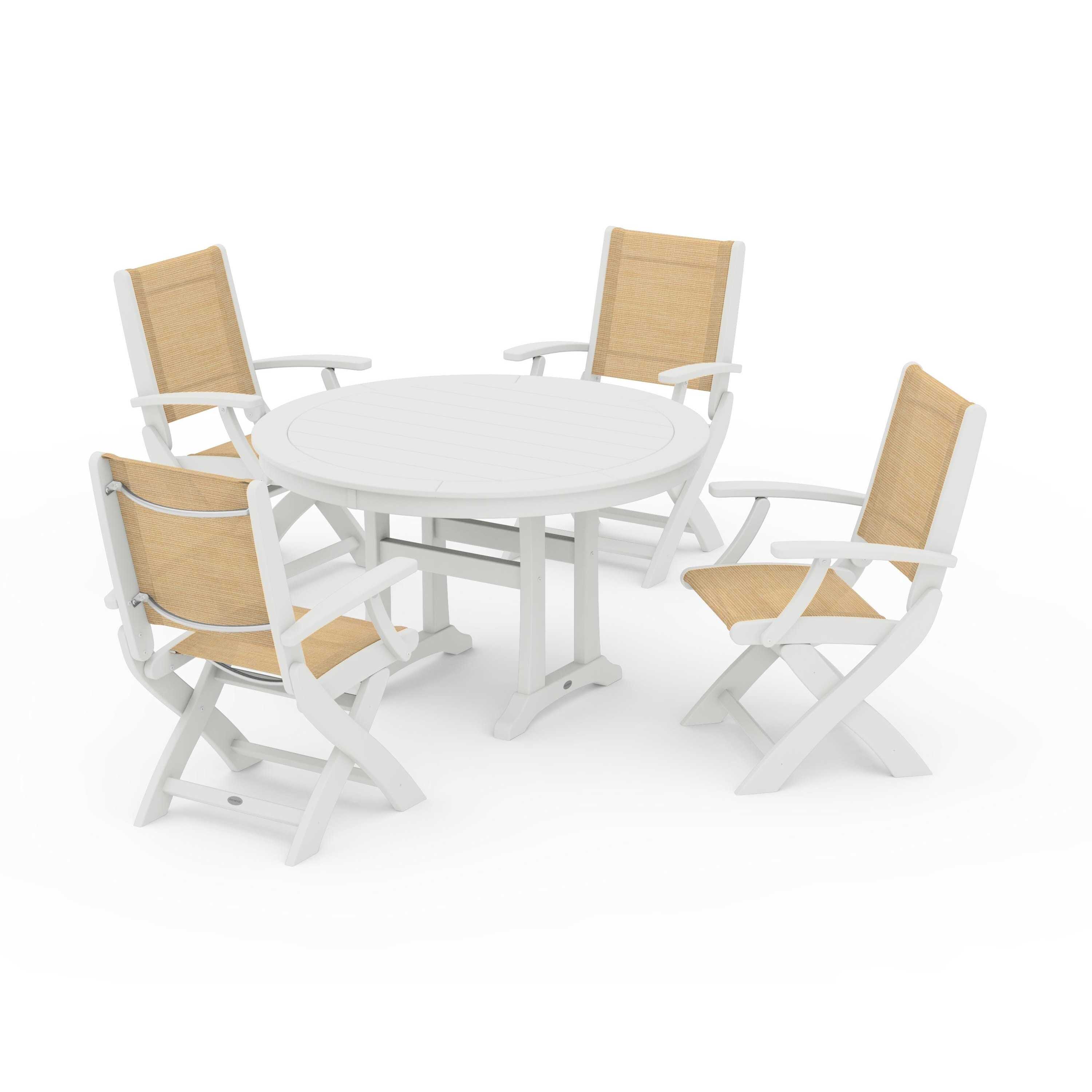 Coastal Folding Chair 5-Piece Round Dining Set with Trestle Legs - Image 21