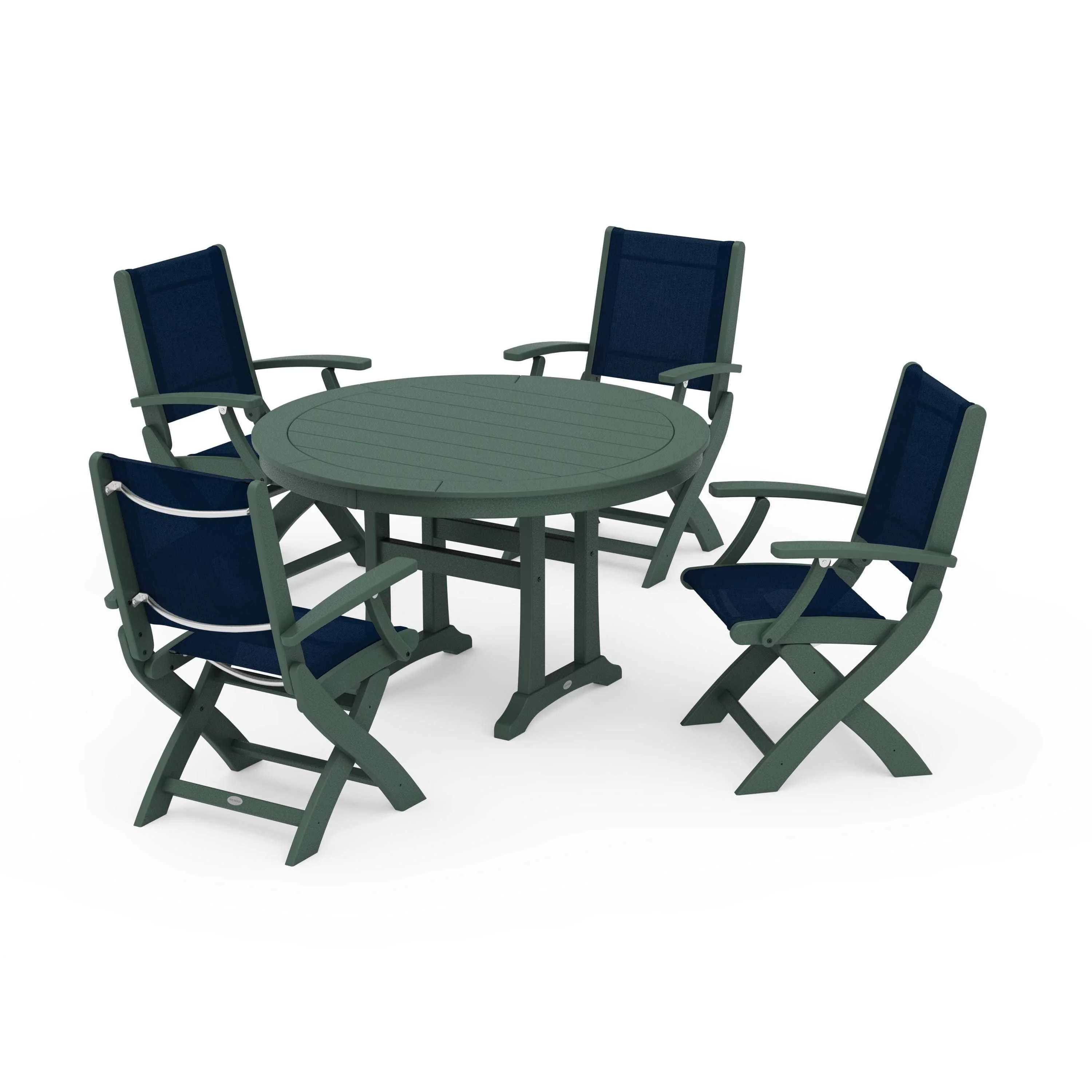 Coastal Folding Chair 5-Piece Round Dining Set with Trestle Legs - Image 22