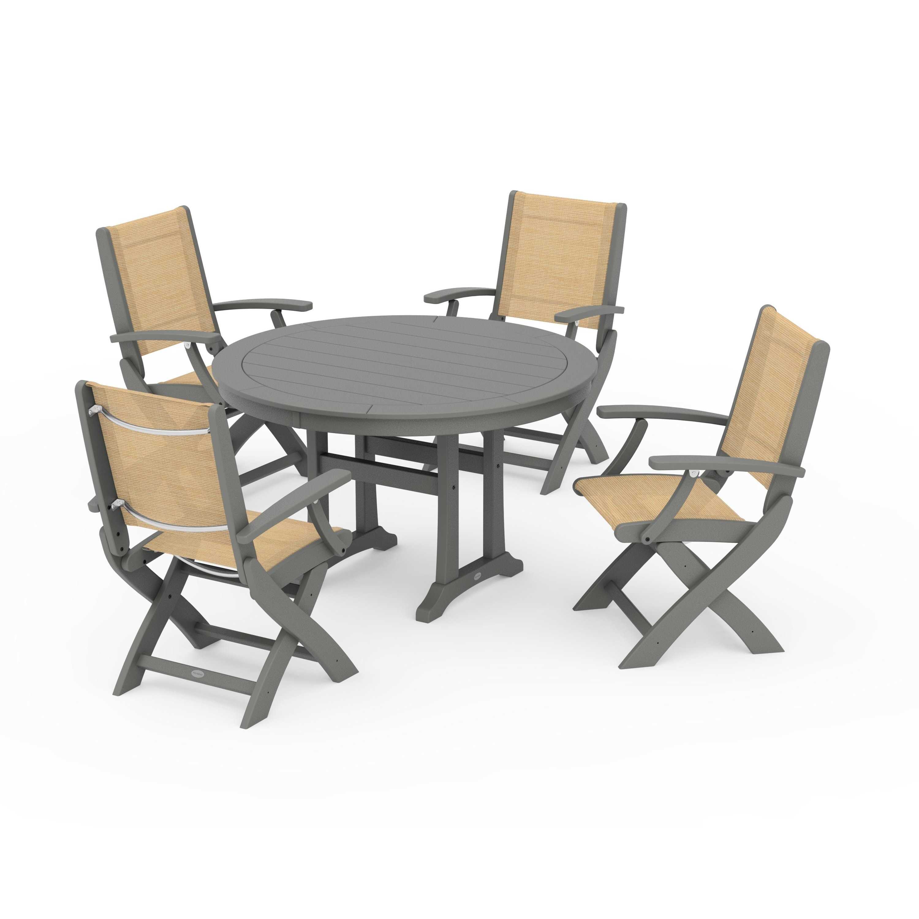 Coastal Folding Chair 5-Piece Round Dining Set with Trestle Legs - Image 23