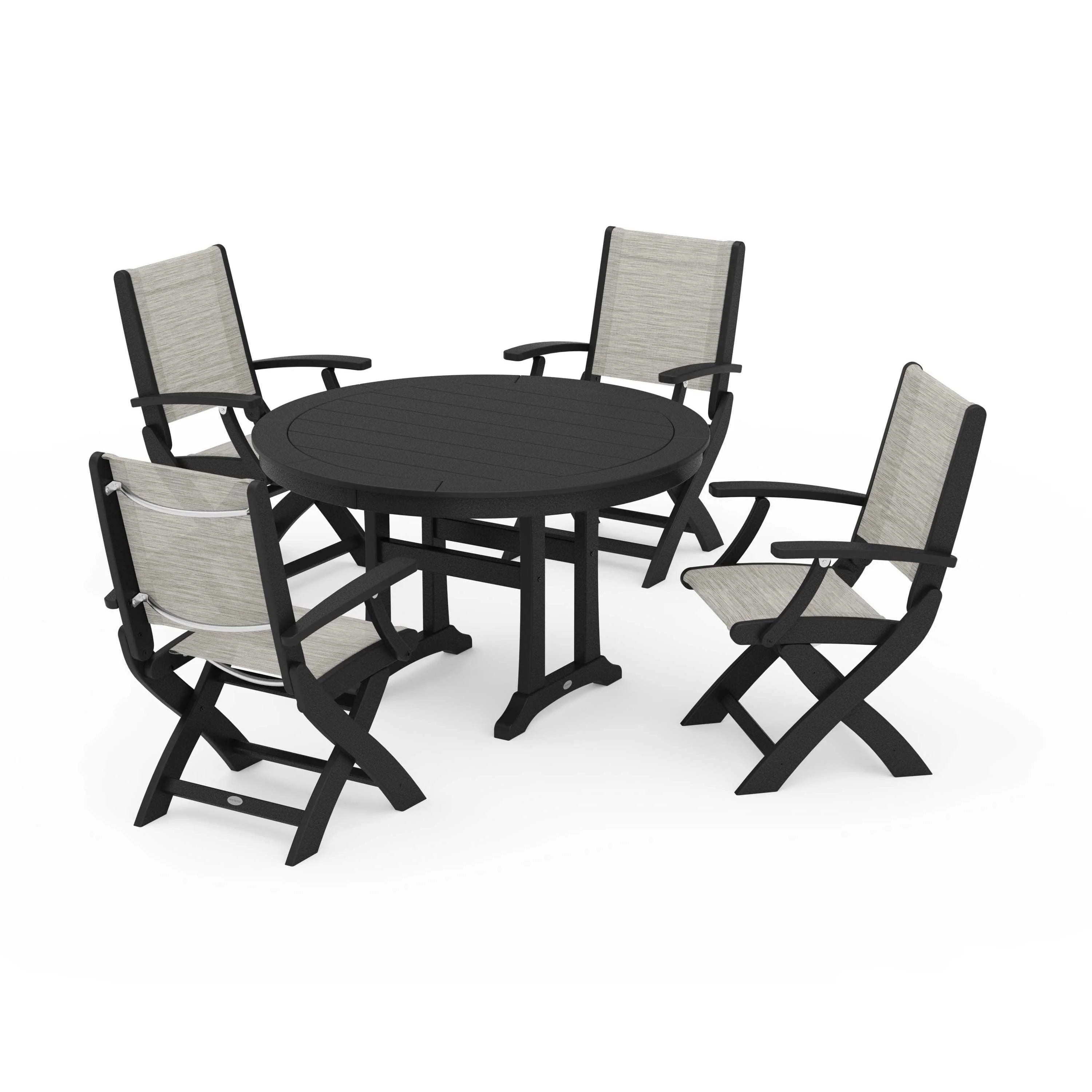 Coastal Folding Chair 5-Piece Round Dining Set with Trestle Legs - Image 24