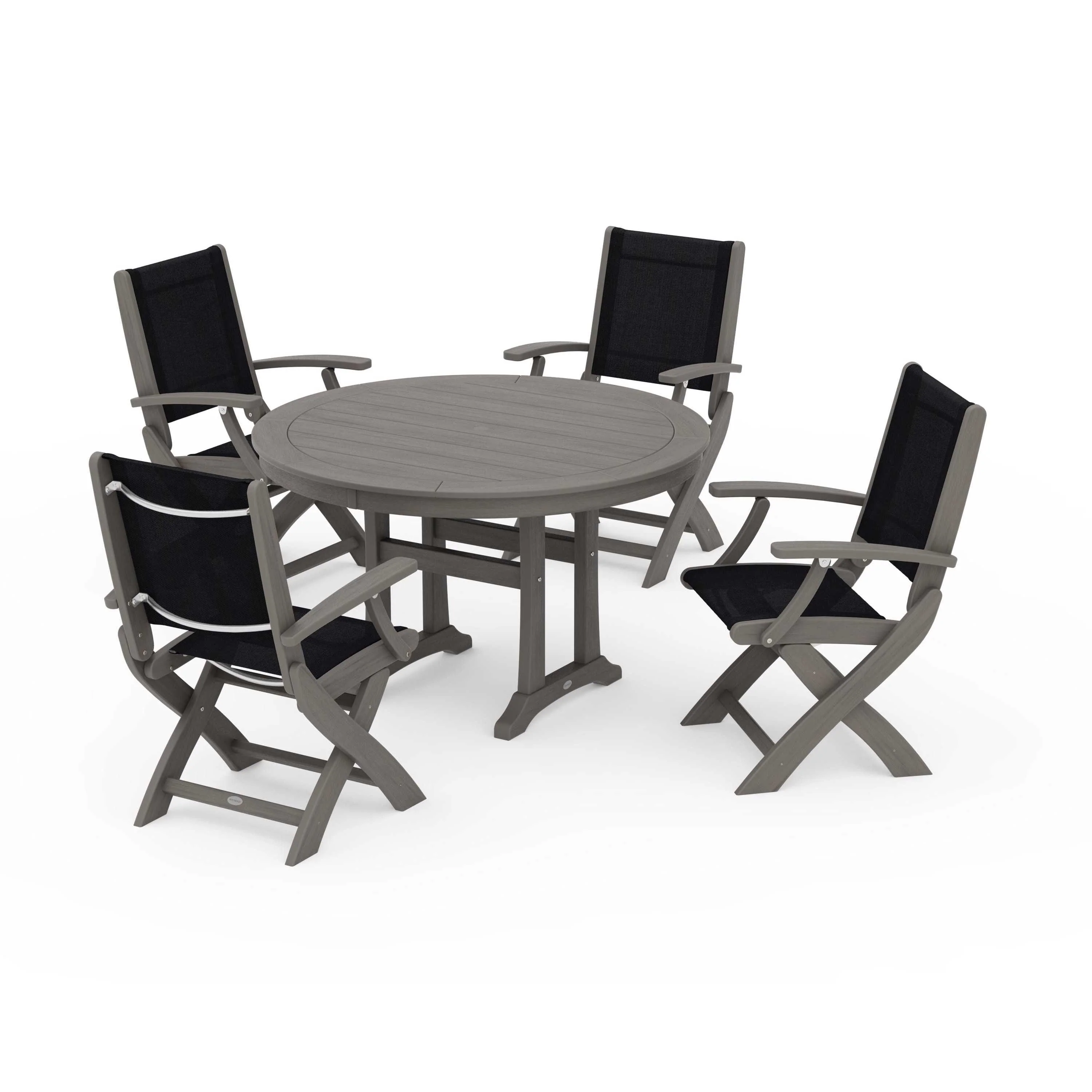 Coastal Folding Chair 5-Piece Round Dining Set with Trestle Legs - Image 25
