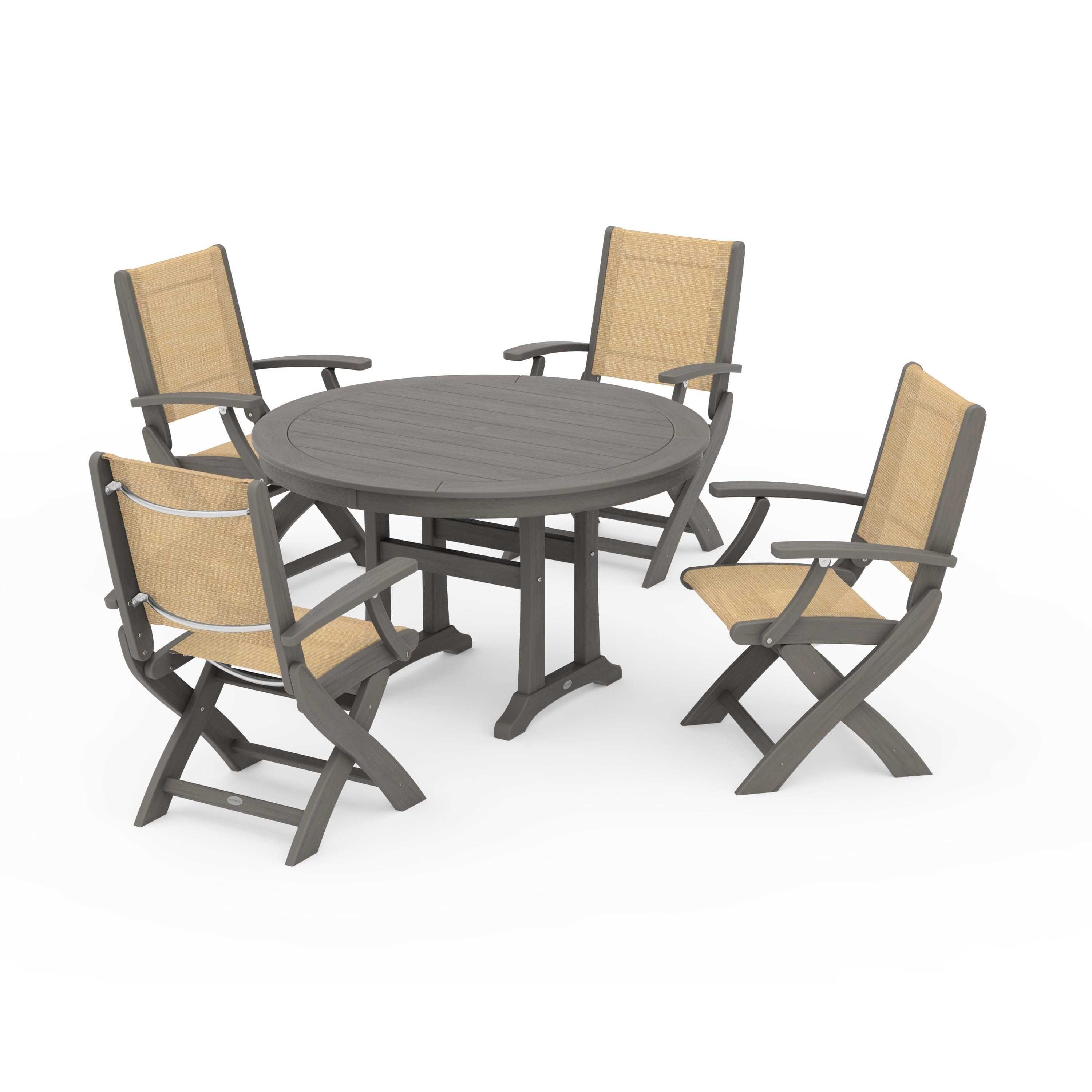 Coastal Folding Chair 5-Piece Round Dining Set with Trestle Legs - Image 26