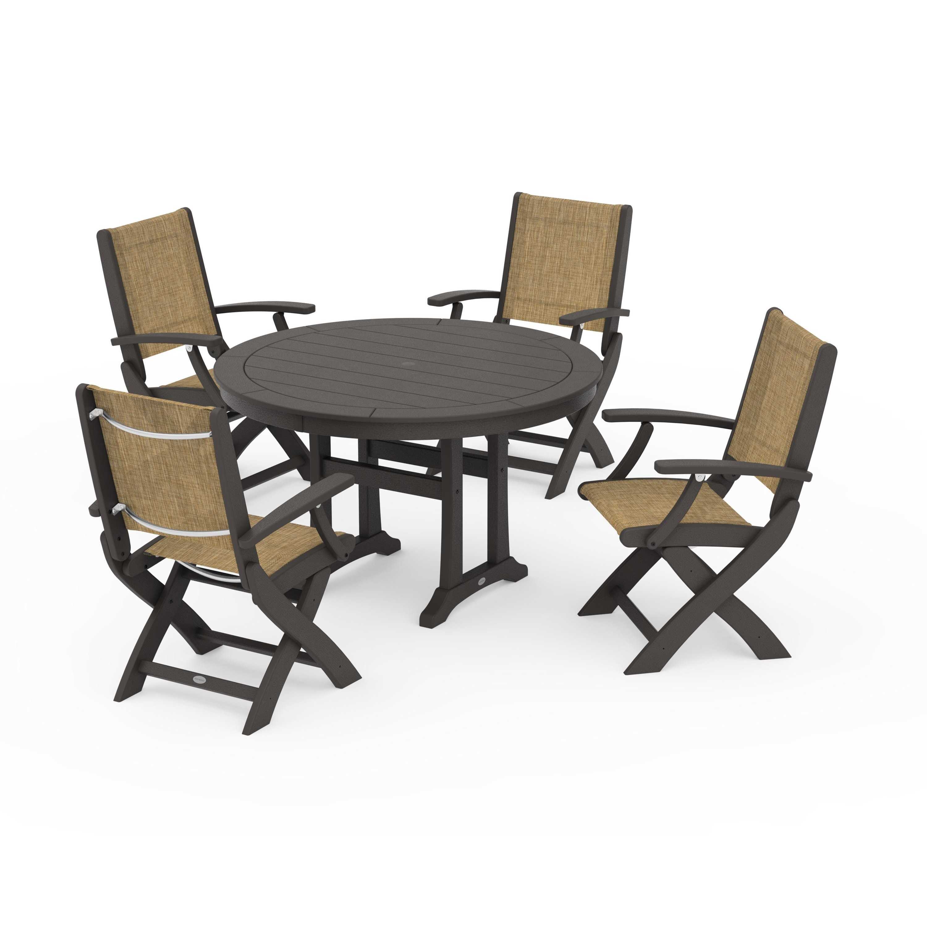 Coastal Folding Chair 5-Piece Round Dining Set with Trestle Legs - Image 28