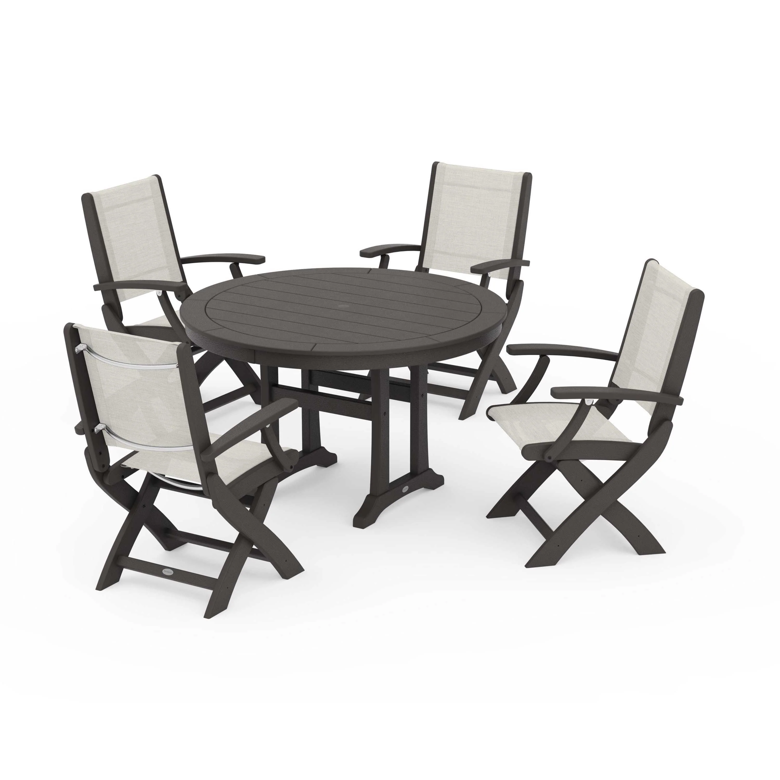 Coastal Folding Chair 5-Piece Round Dining Set with Trestle Legs - Image 29