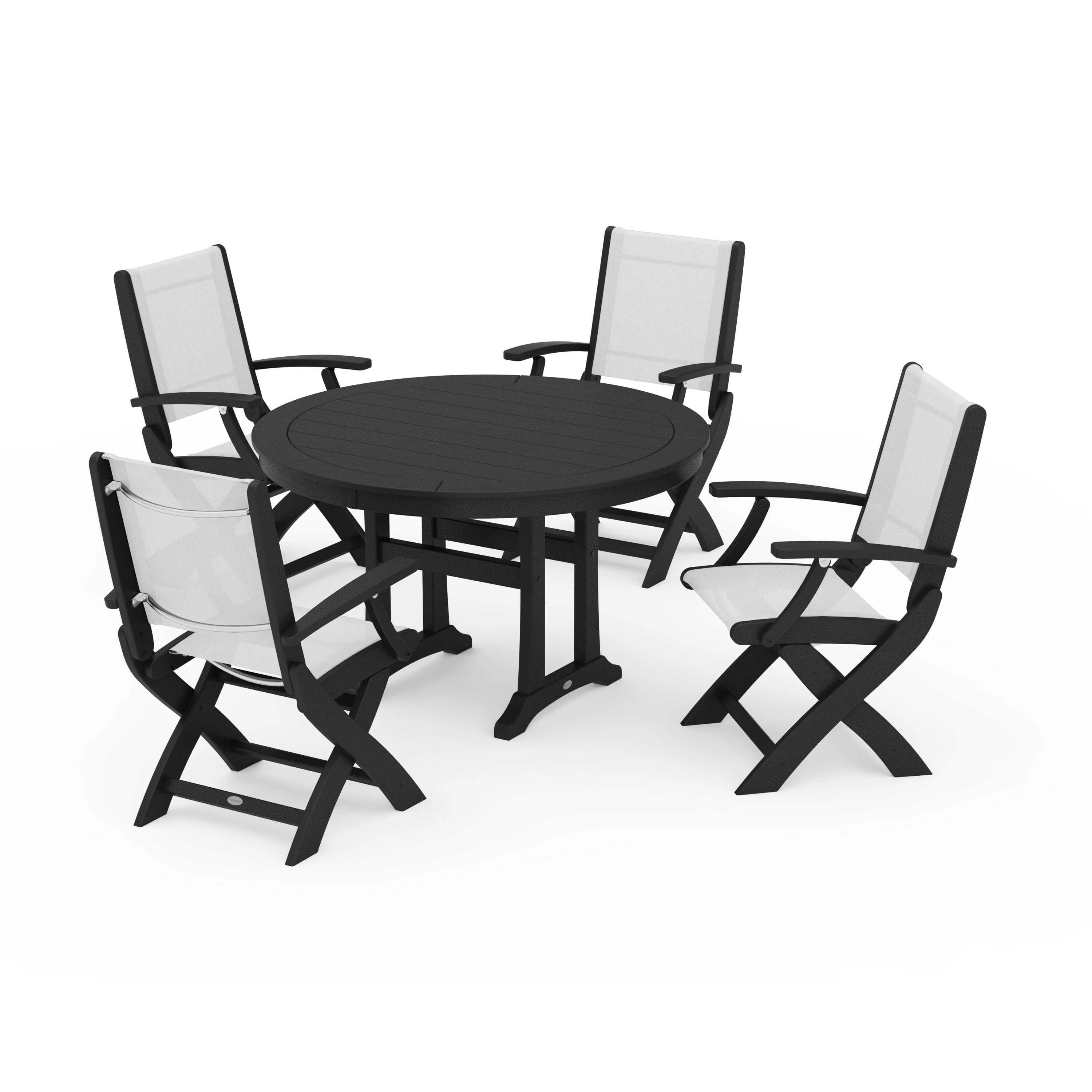 Coastal Folding Chair 5-Piece Round Dining Set with Trestle Legs - Image 30