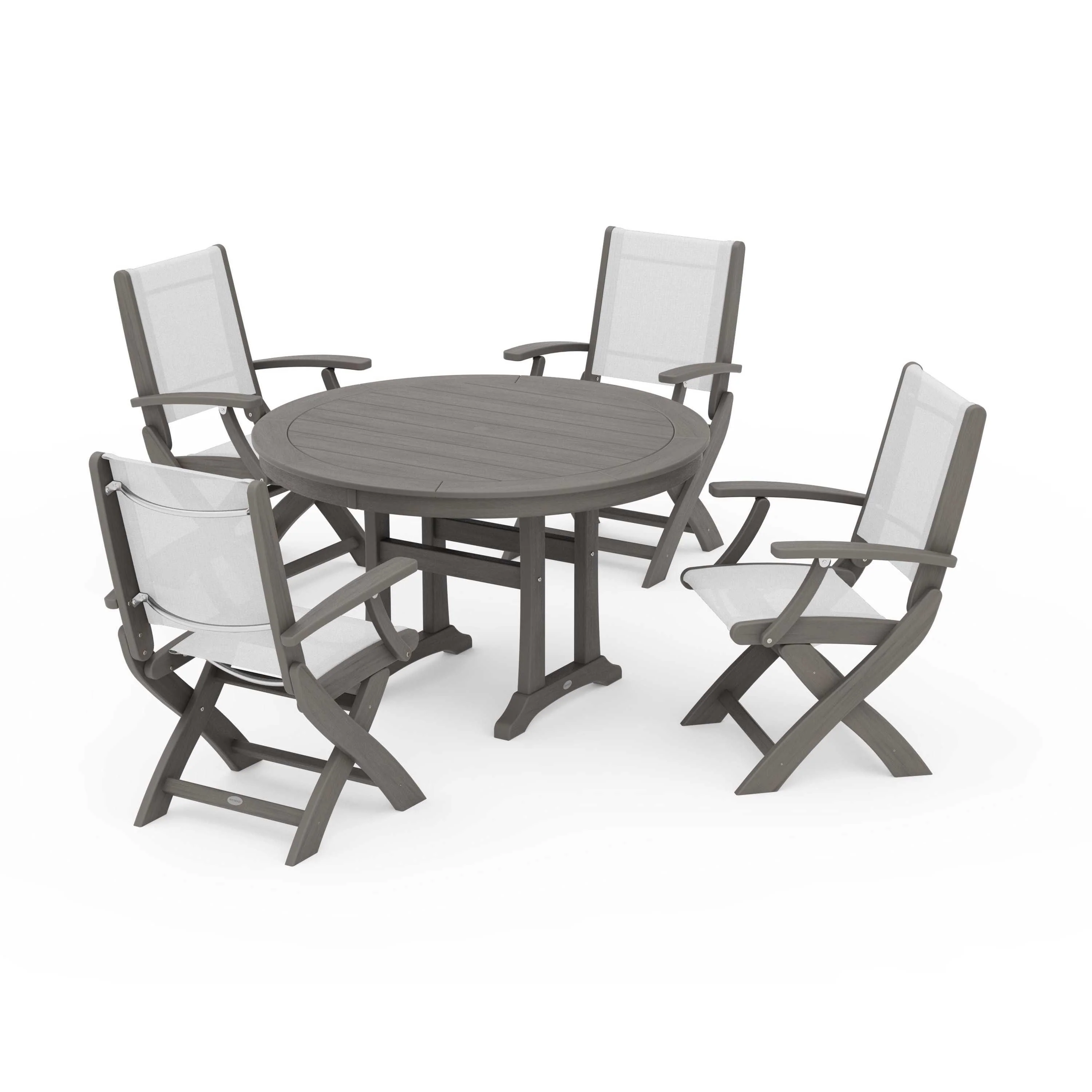 Coastal Folding Chair 5-Piece Round Dining Set with Trestle Legs - Image 31