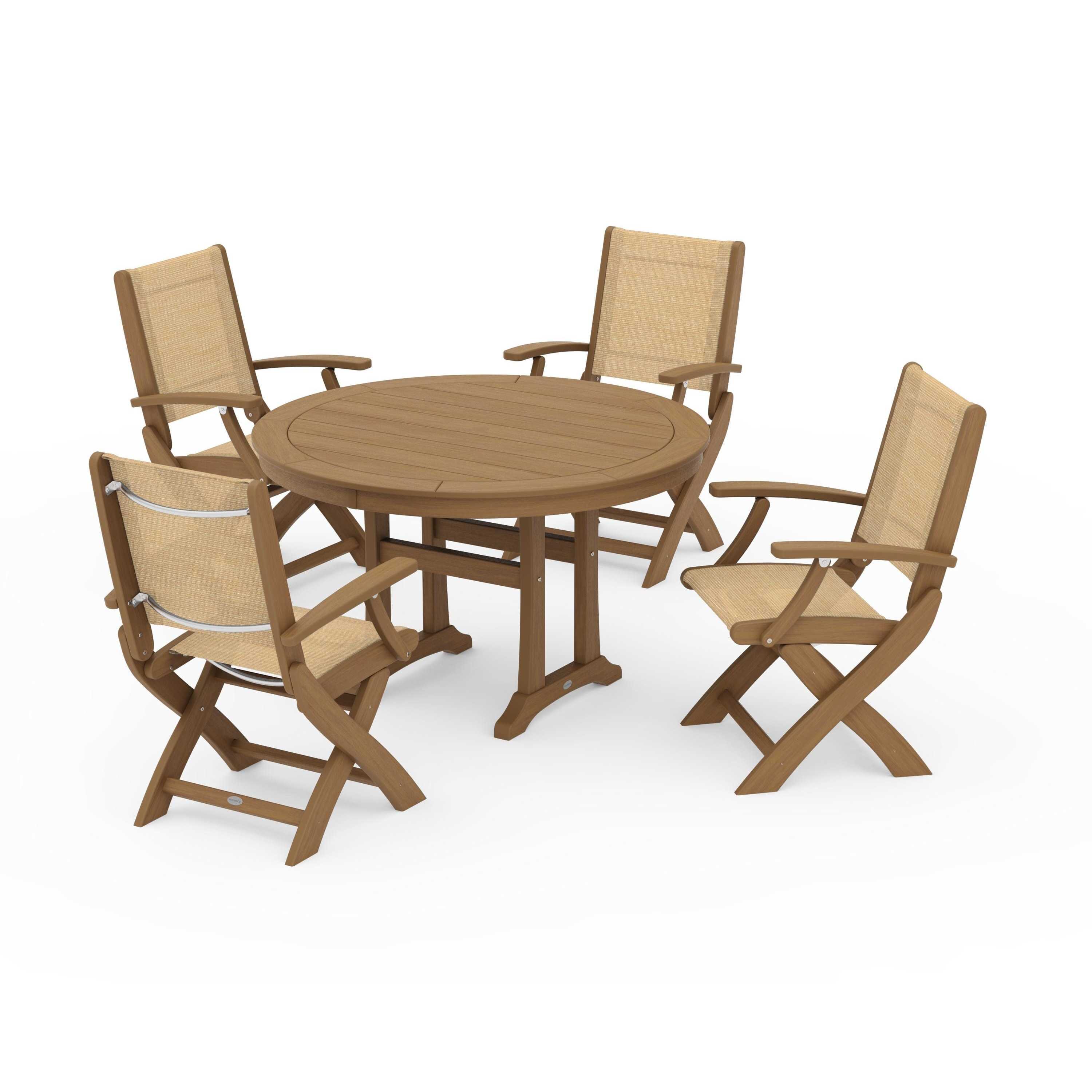 Coastal Folding Chair 5-Piece Round Dining Set with Trestle Legs - Image 32