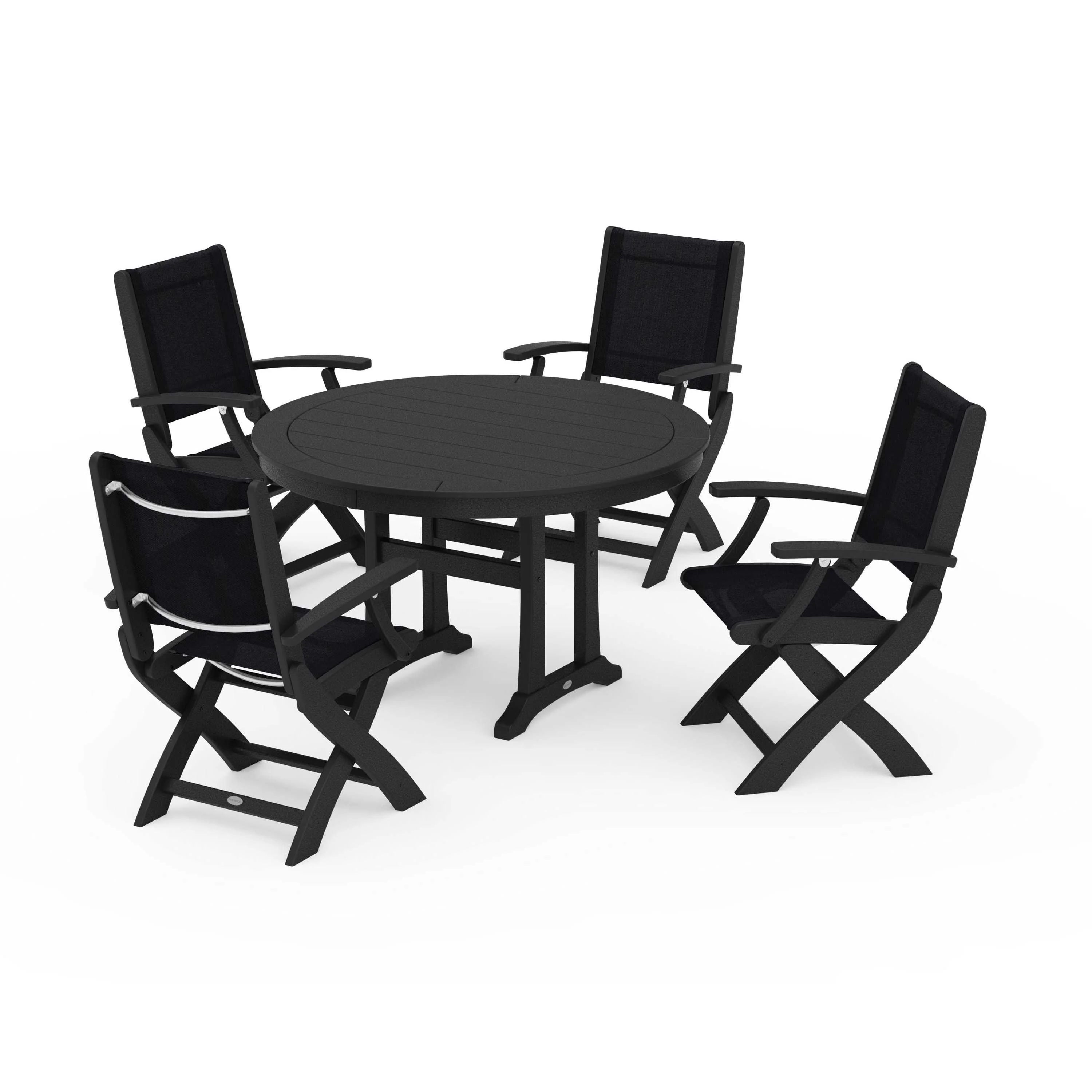 Coastal Folding Chair 5-Piece Round Dining Set with Trestle Legs - Image 33