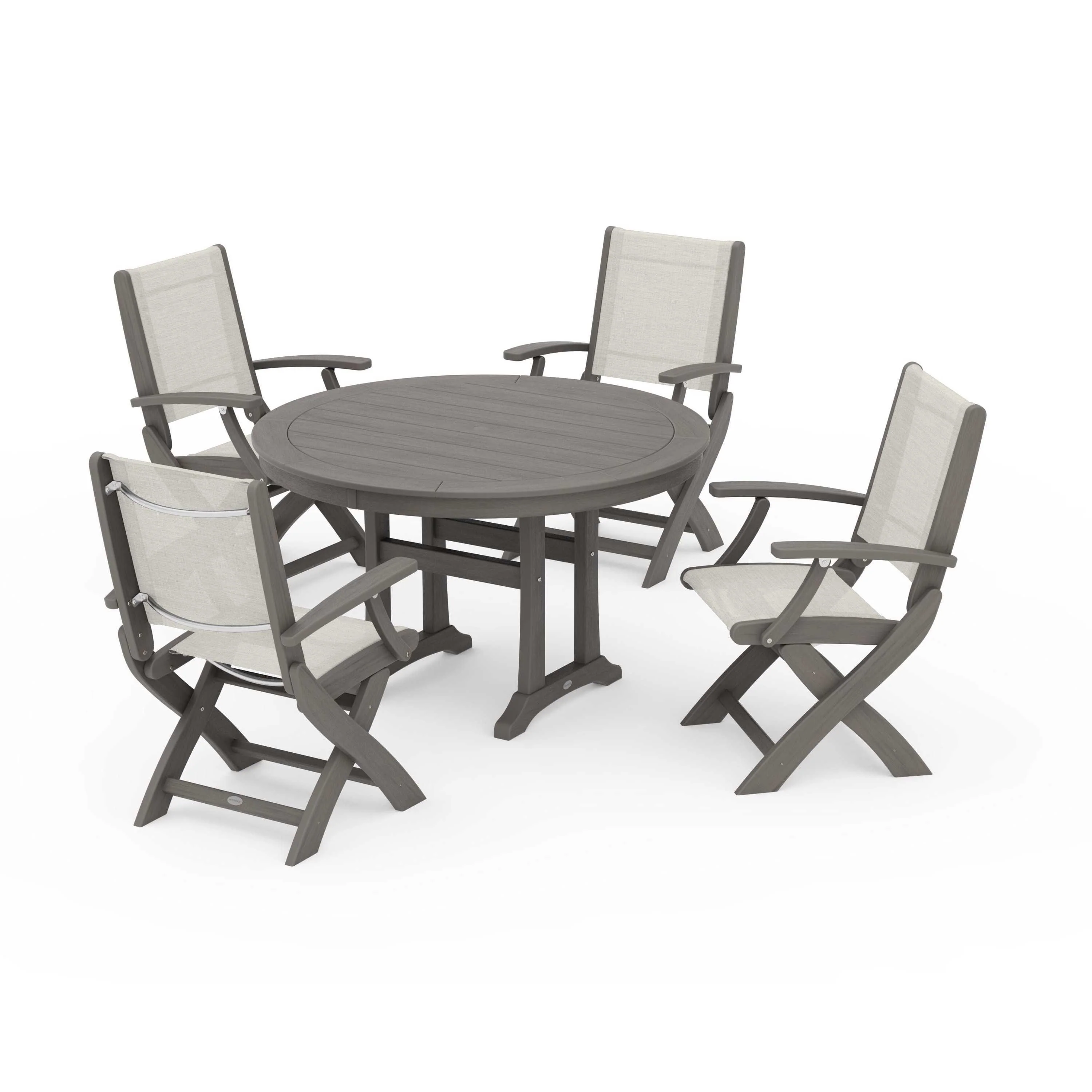 Coastal Folding Chair 5-Piece Round Dining Set with Trestle Legs - Image 34