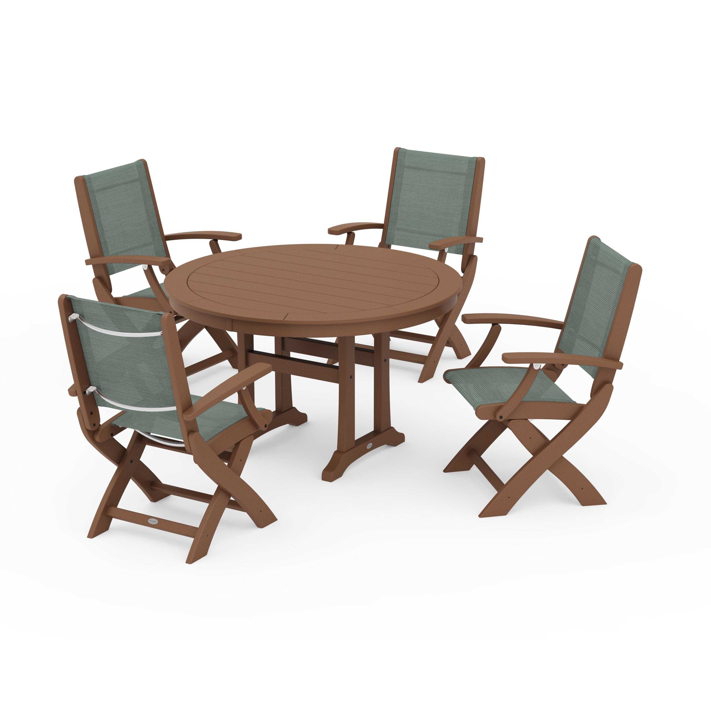 Coastal Folding Chair 5-Piece Round Dining Set with Trestle Legs - Image 35
