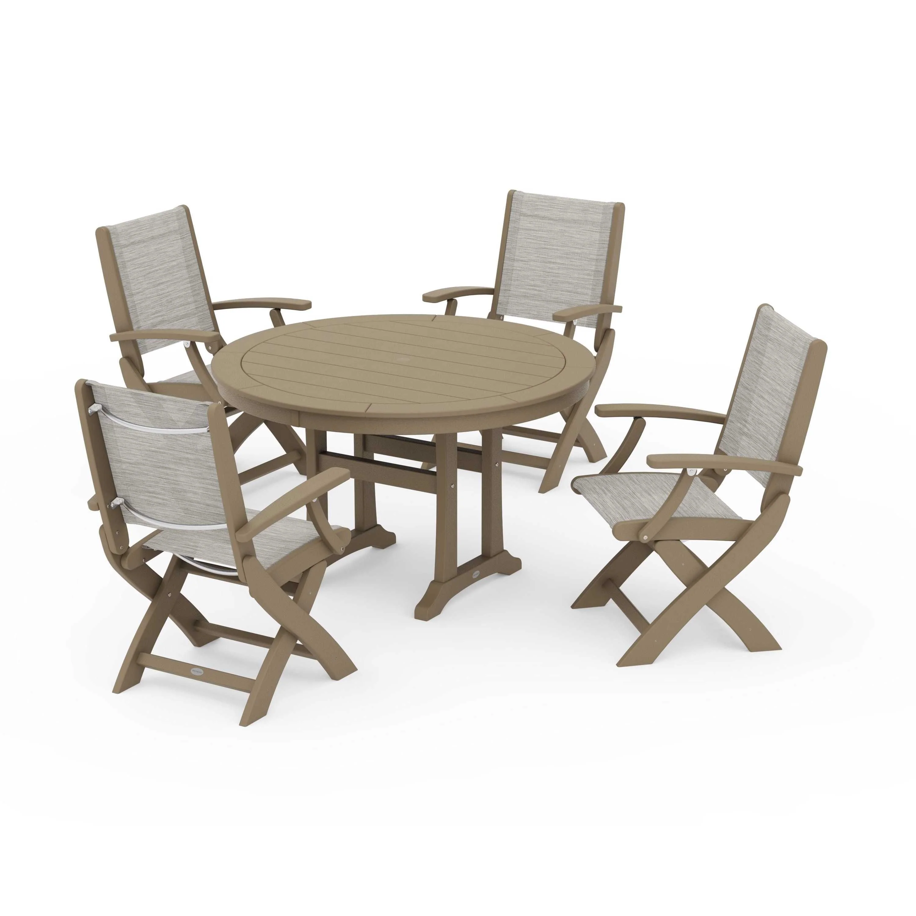 Coastal Folding Chair 5-Piece Round Dining Set with Trestle Legs - Image 36