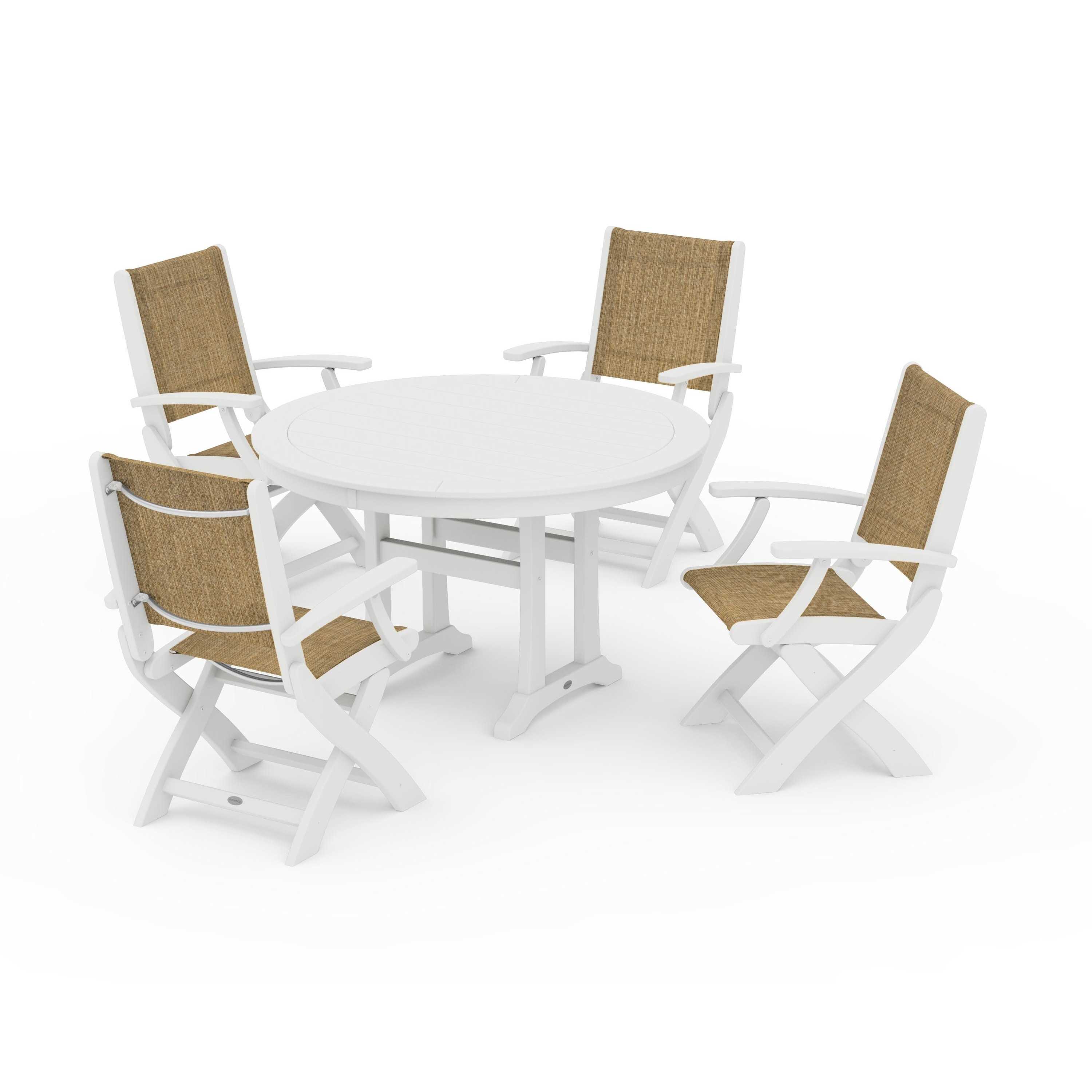 Coastal Folding Chair 5-Piece Round Dining Set with Trestle Legs - Image 37