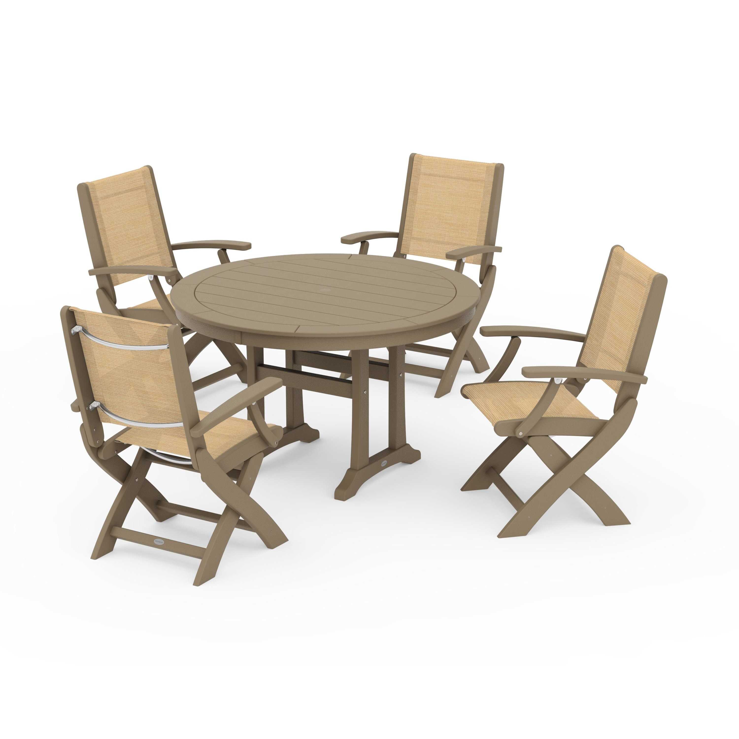 Coastal Folding Chair 5-Piece Round Dining Set with Trestle Legs - Image 38