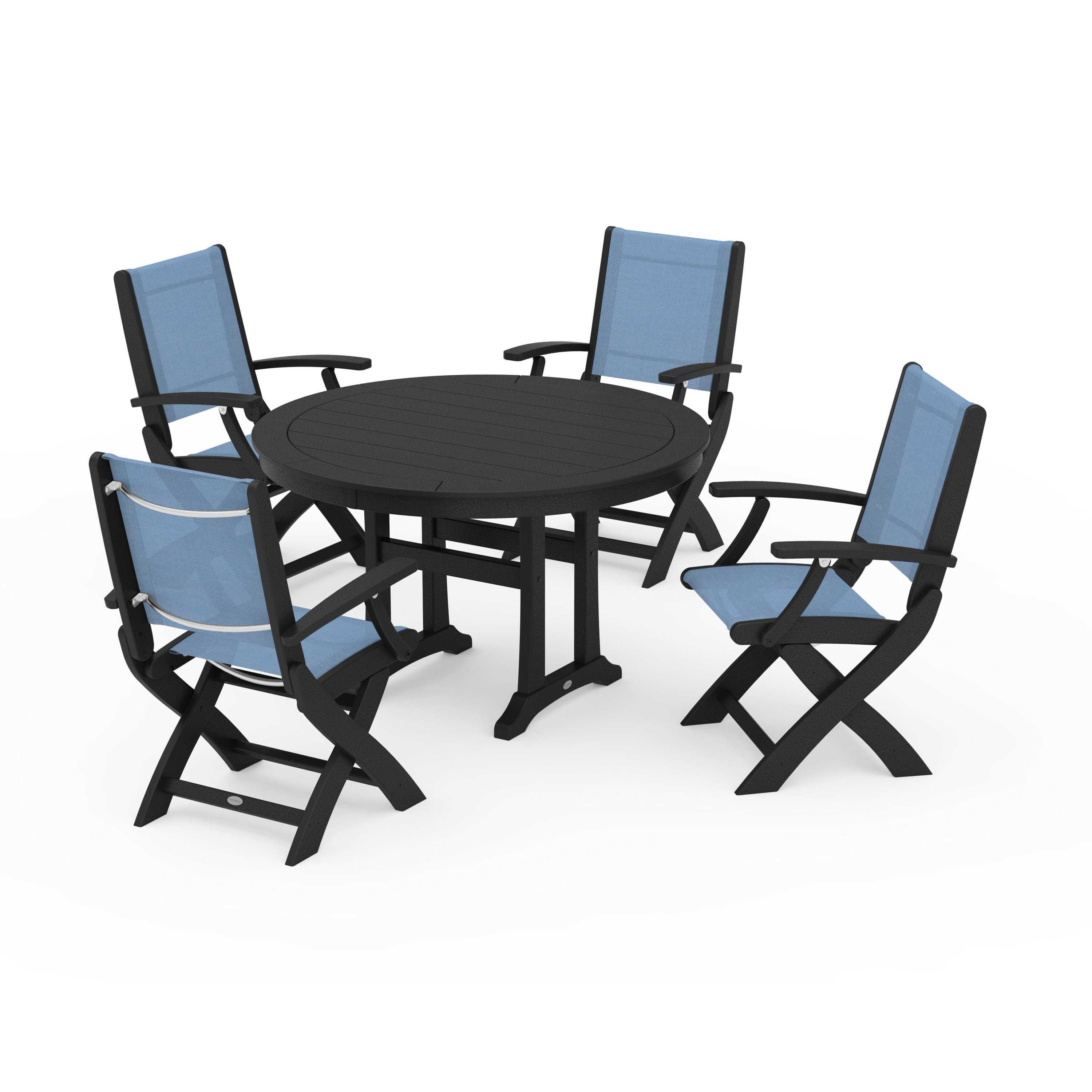 Coastal Folding Chair 5-Piece Round Dining Set with Trestle Legs - Image 39
