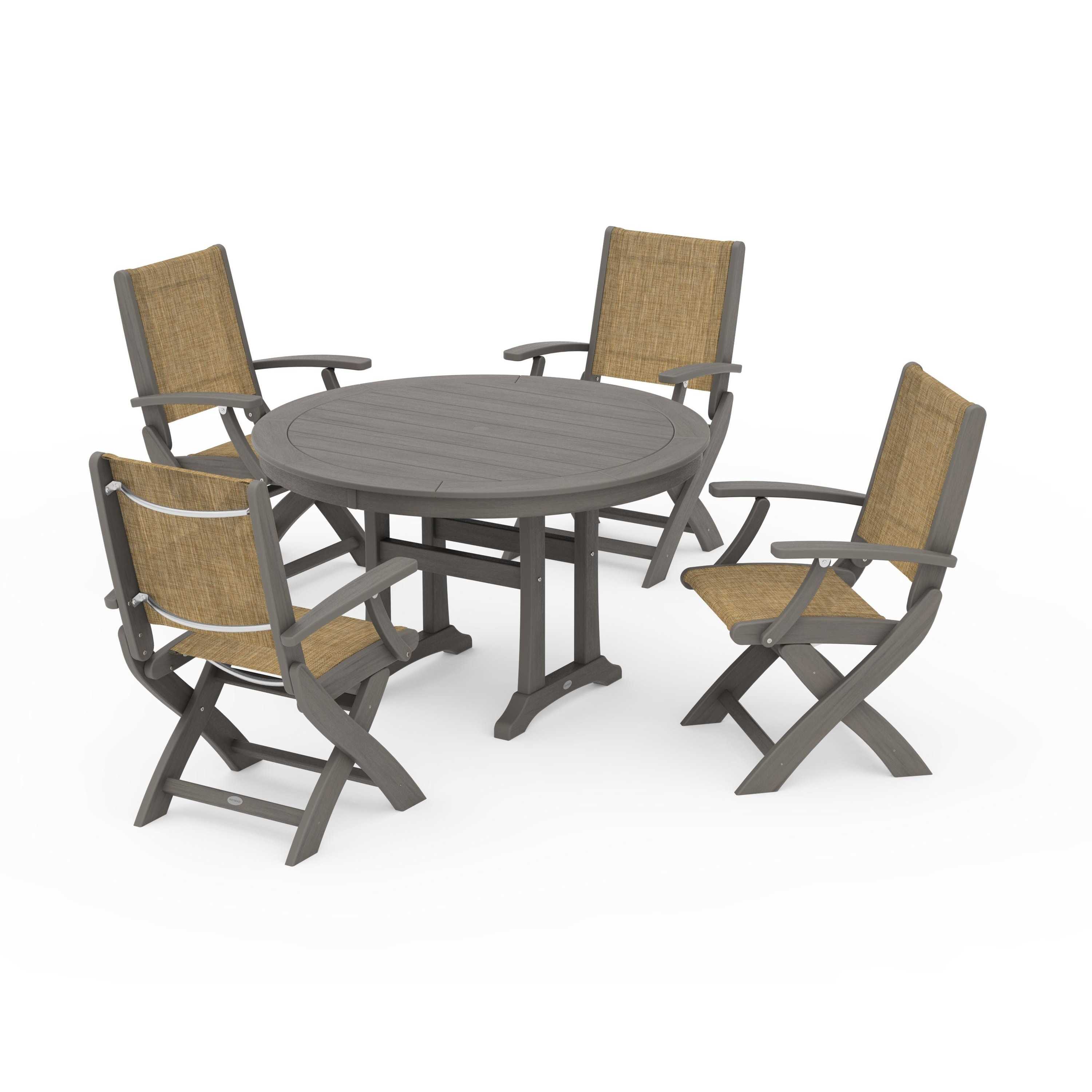 Coastal Folding Chair 5-Piece Round Dining Set with Trestle Legs - Image 4